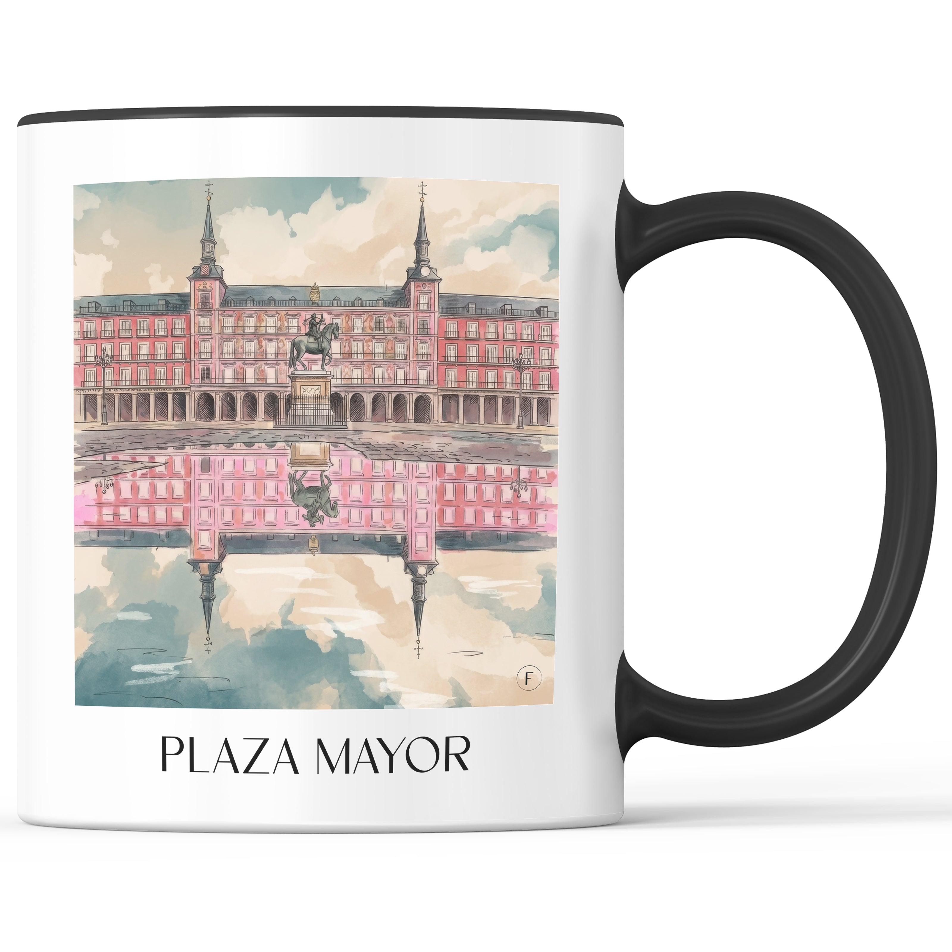 plaza-mayor-madrid-spanien-kaffeebecher-aquarell-pink-rosa