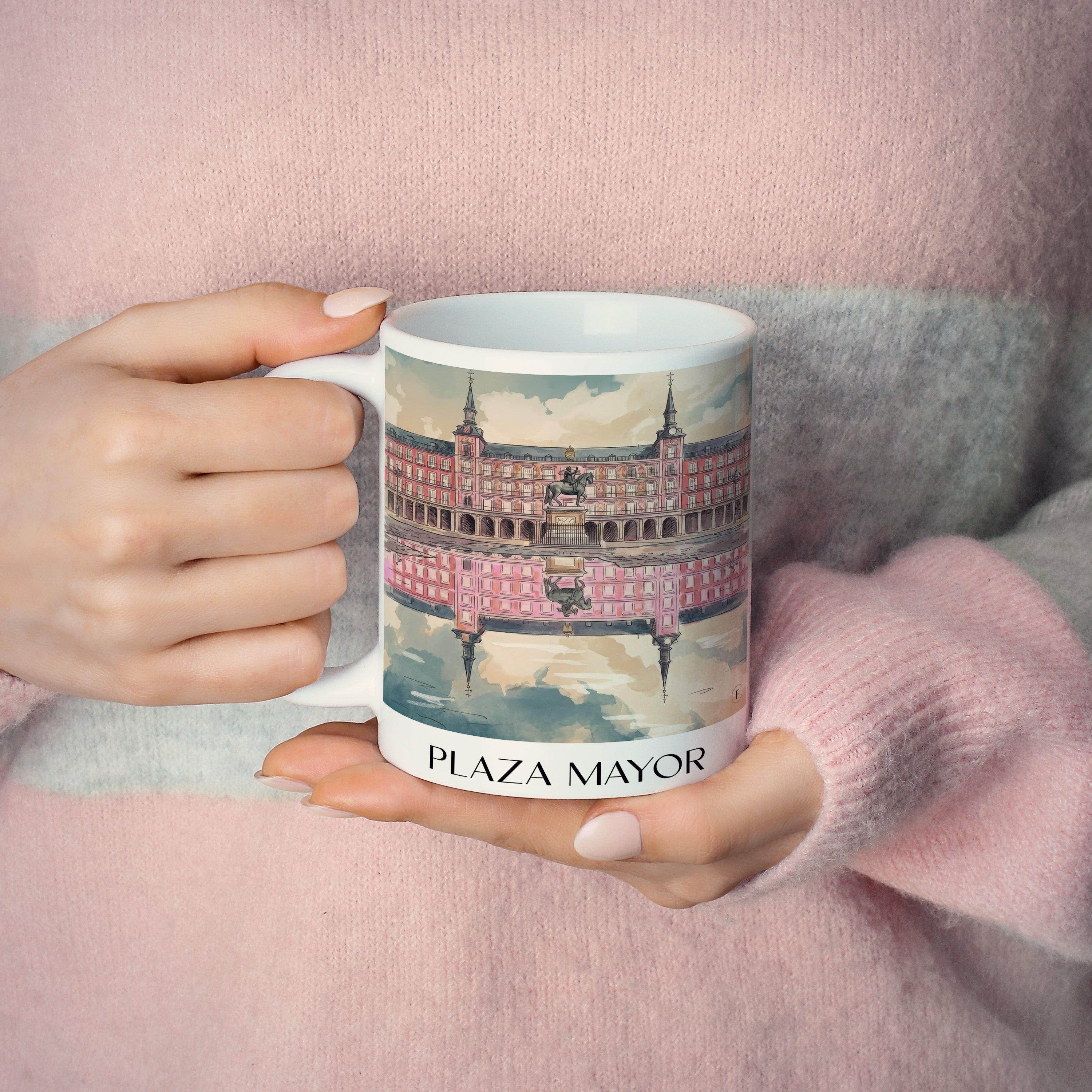 plaza-mayor-madrid-spanien-kaffeebecher-aquarell-pink-rosa