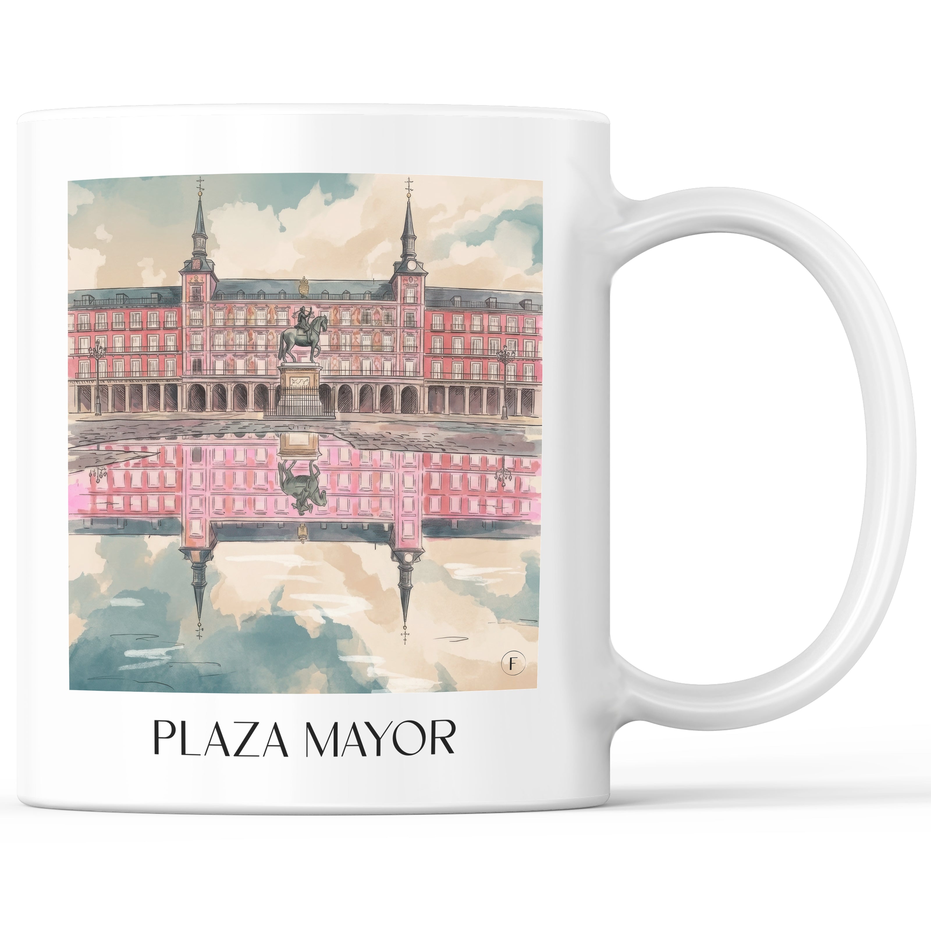 Plaza Mayor Kaffeebecher - Madrid - Spanien Becher - Kaffeetasse im Aquarell Pink Stil - favplace