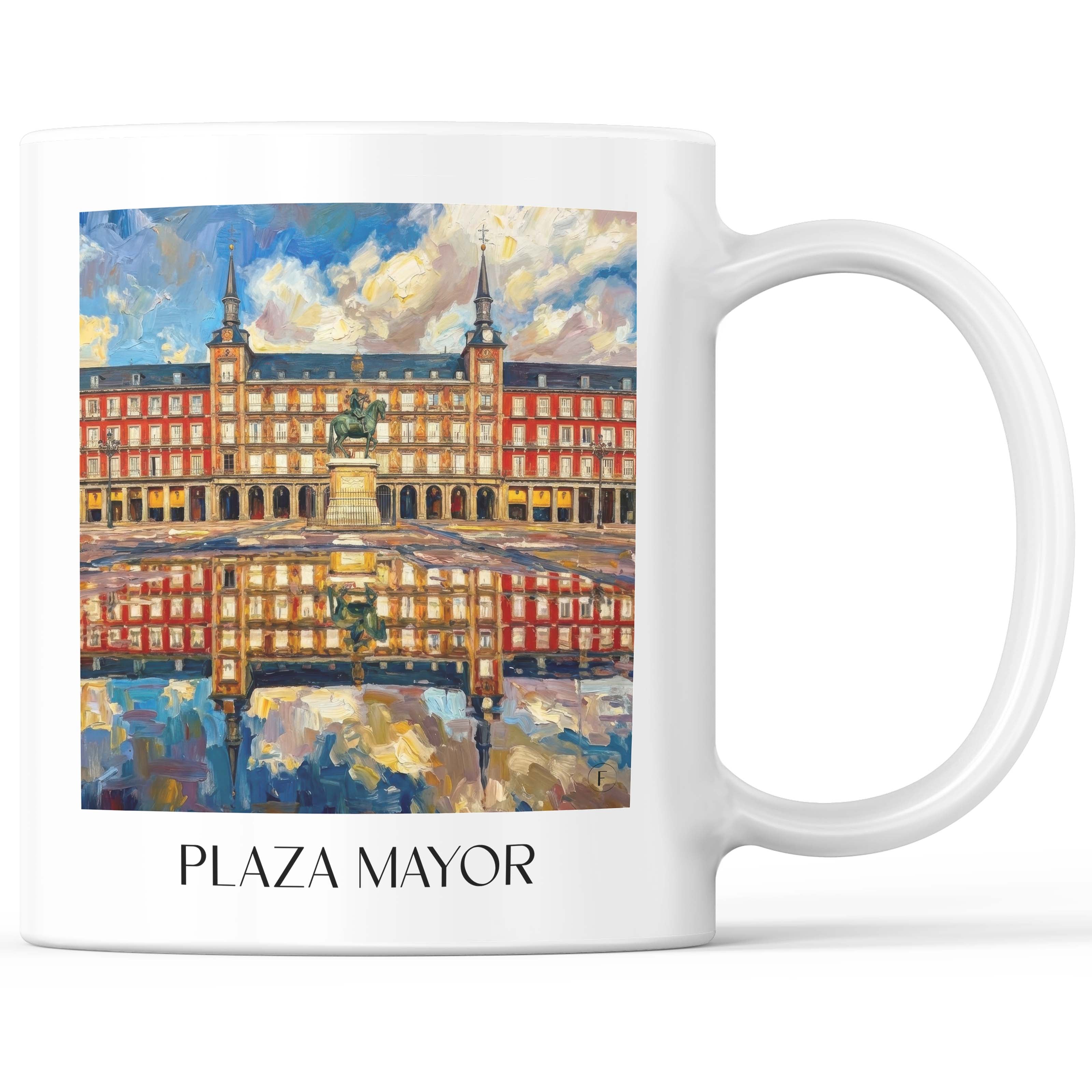 Plaza Mayor Kaffeebecher - Madrid - Spanien Becher - Kaffeetasse im Ölgemälde Stil - favplace