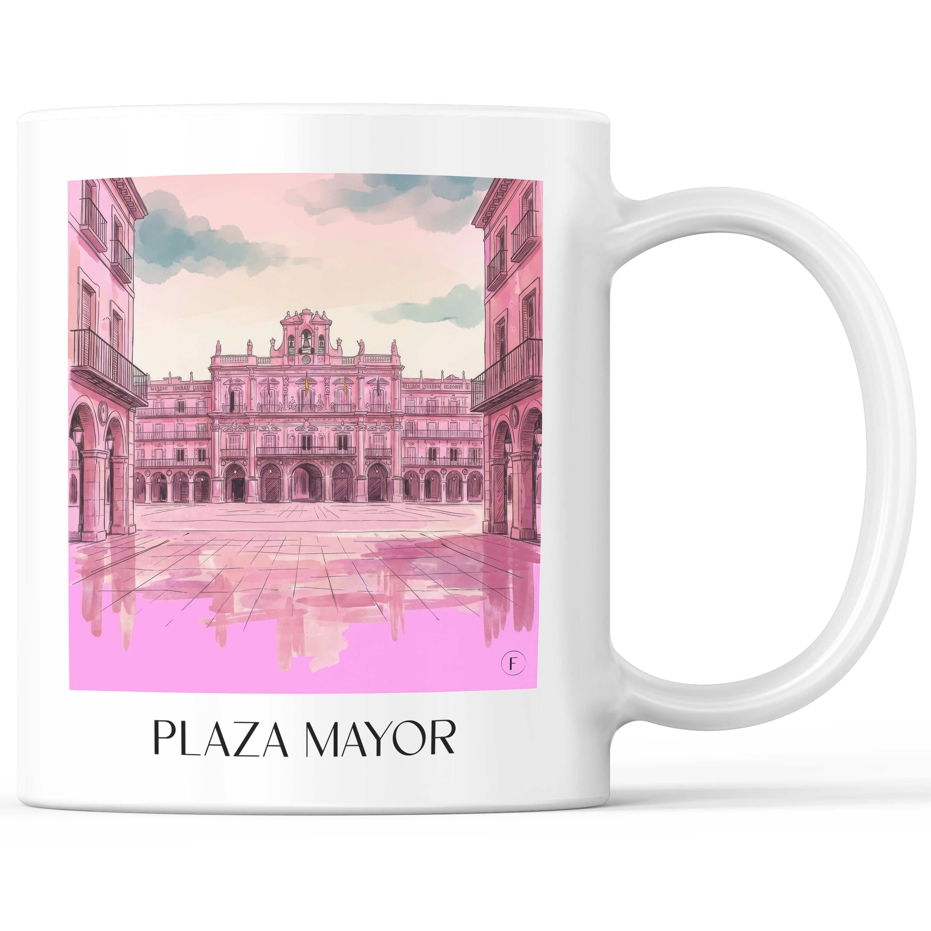 Plaza Mayor Kaffeebecher - Salamanca - Spanien Becher - Kaffeetasse im Aquarell Pink Stil - favplace