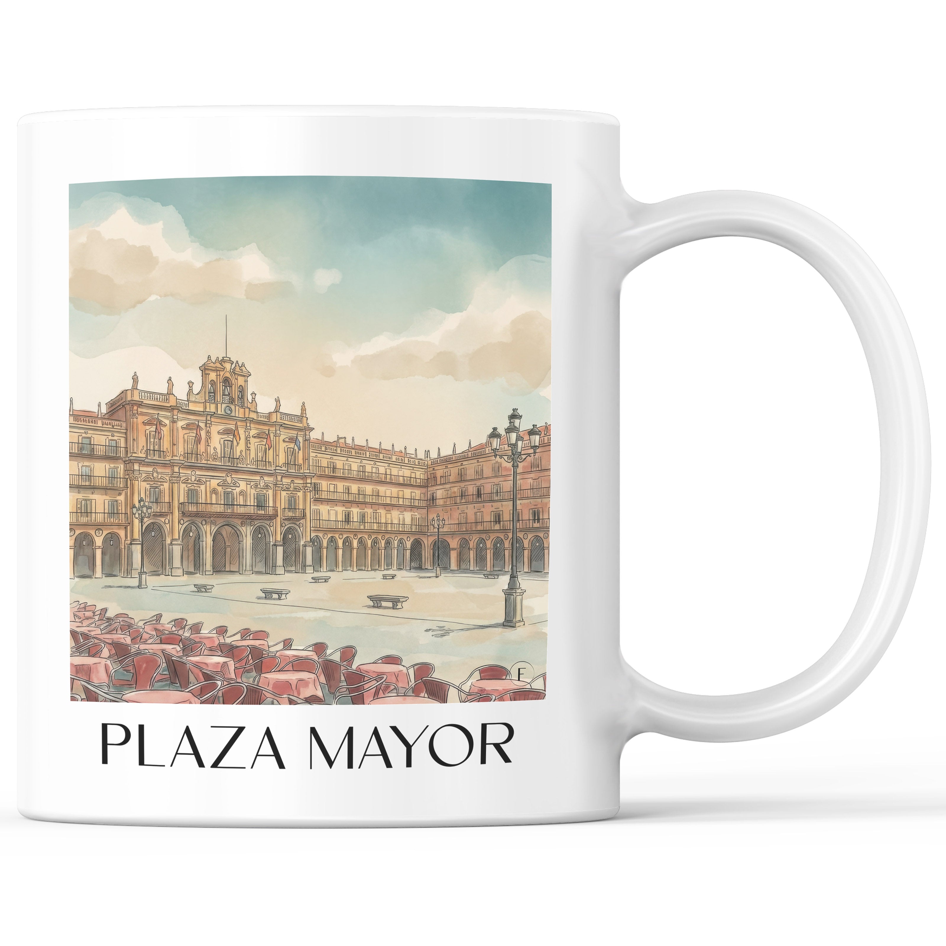 Plaza Mayor Kaffeebecher - Salamanca - Spanien Becher - Kaffeetasse im Aquarell Stil - favplace