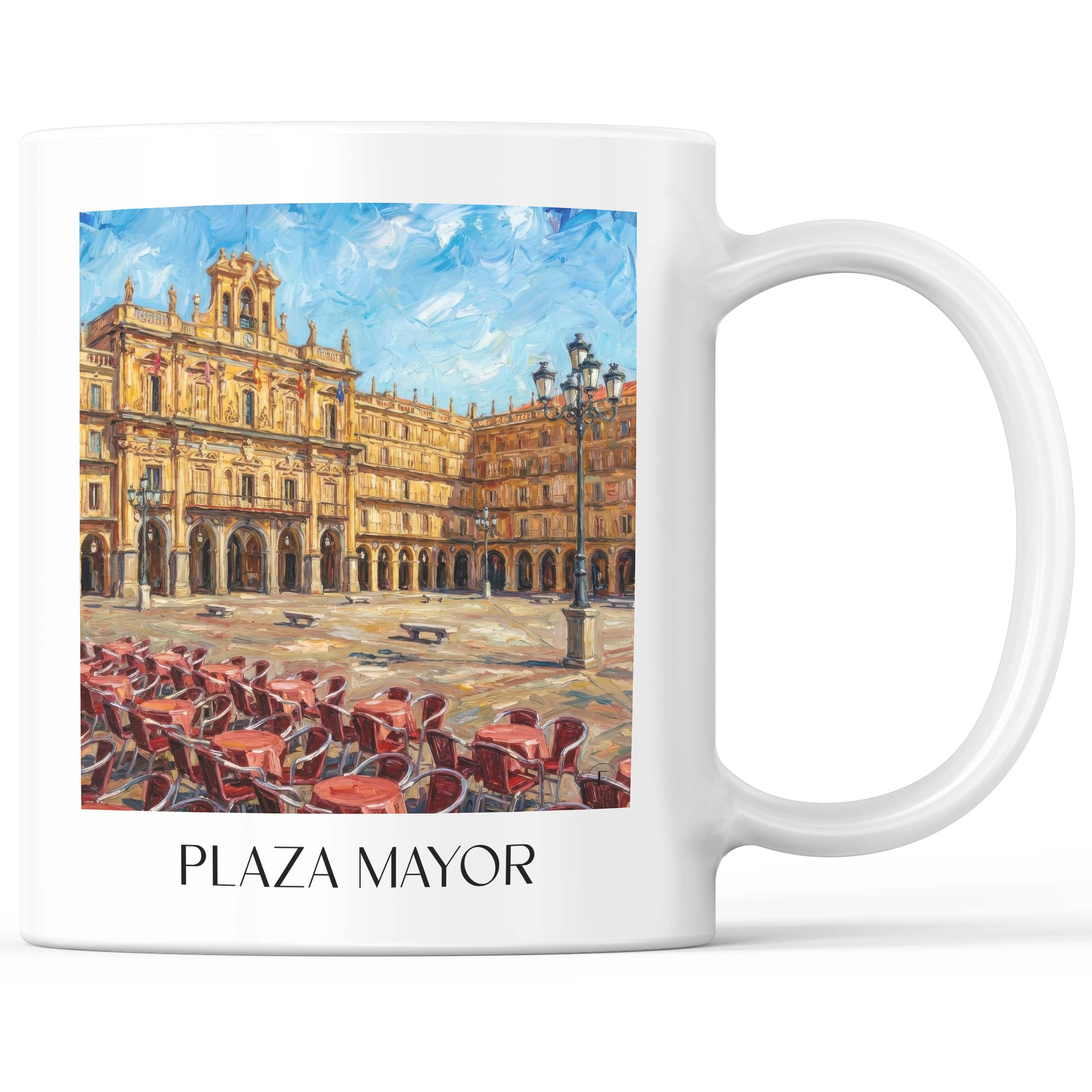 Plaza Mayor Kaffeebecher - Salamanca - Spanien Becher - Kaffeetasse im Ölgemälde Stil - favplace