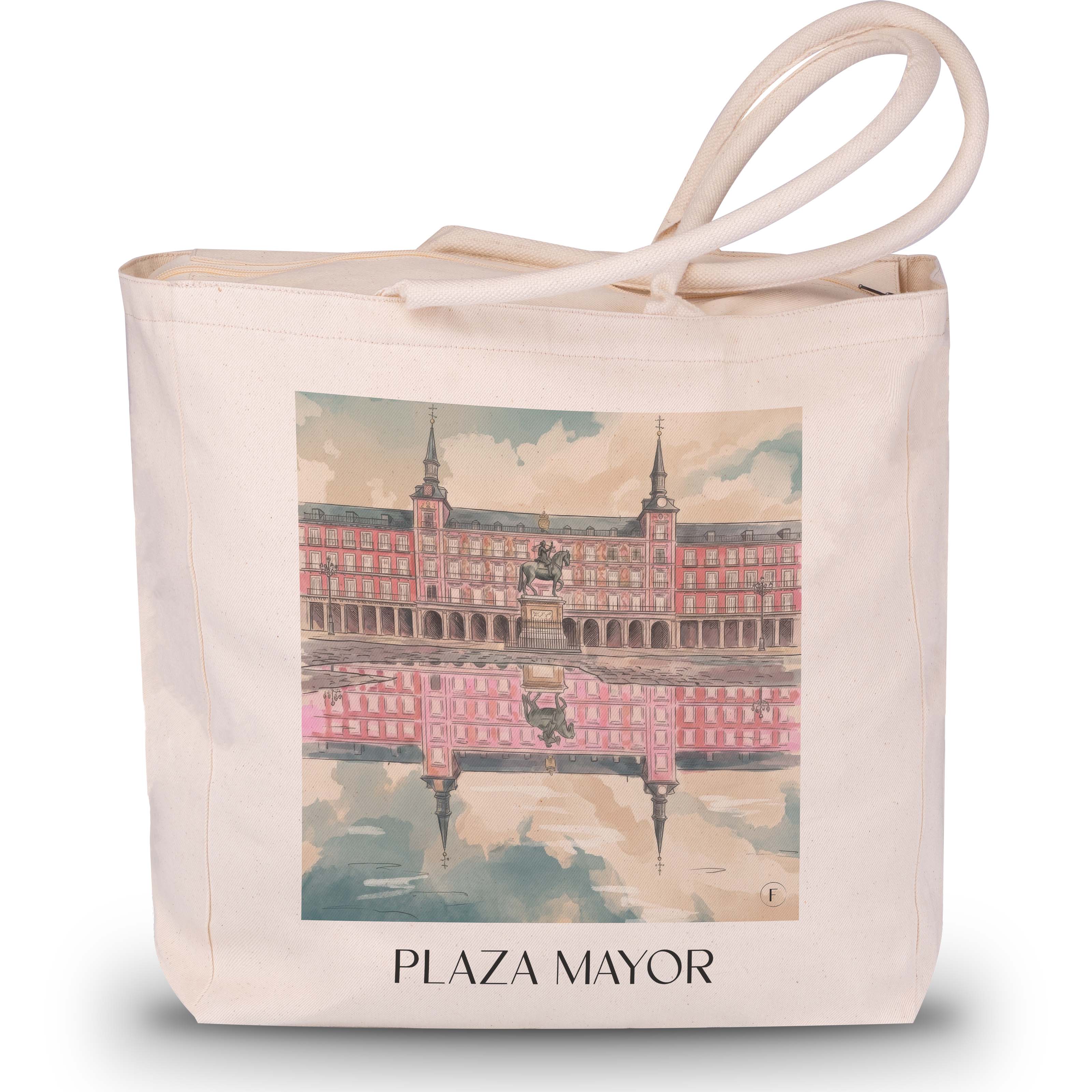 Plaza Mayor Shopping Tasche - Madrid - Spanien Tote Bag - Einkaufstasche im Aquarell Pink Stil - favplace