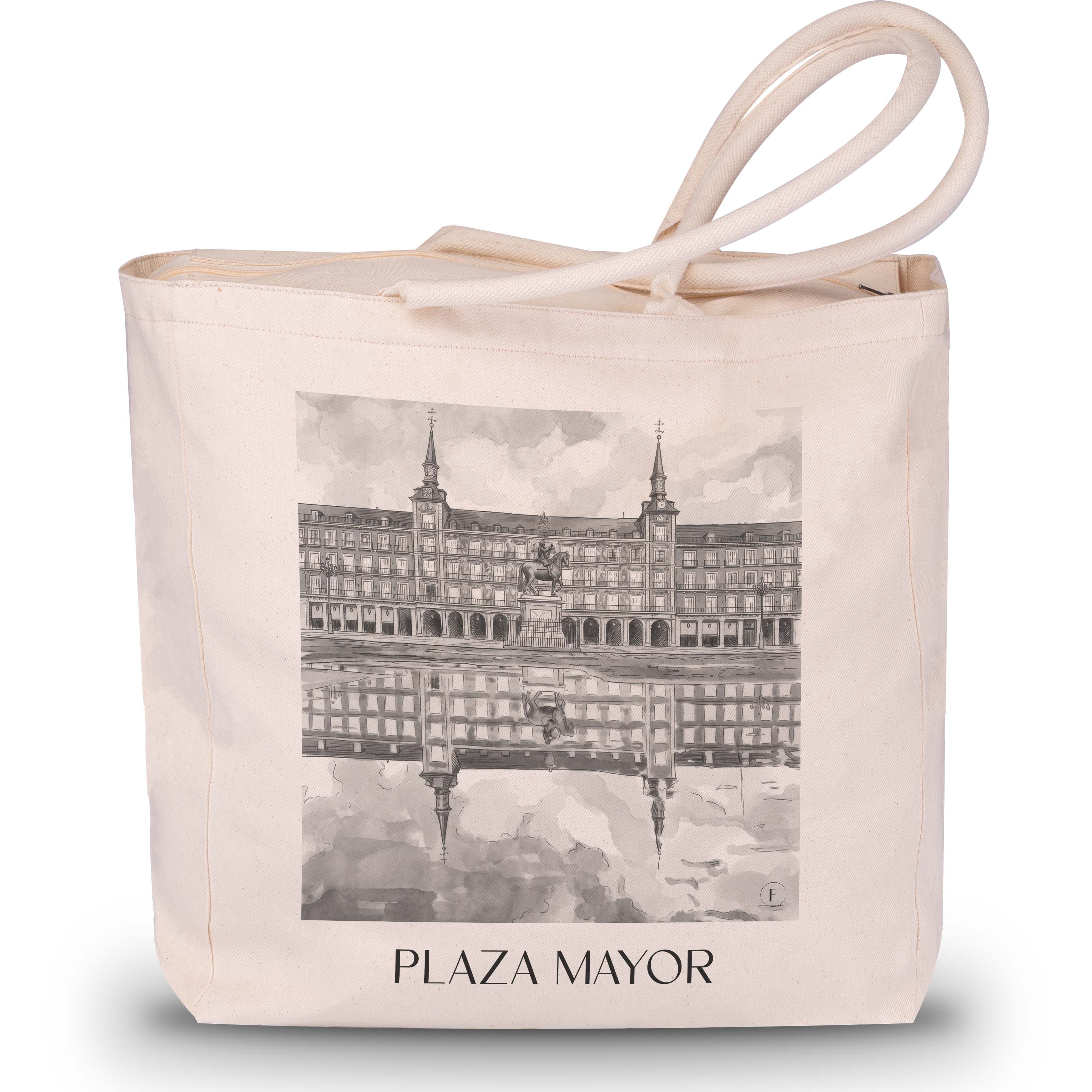 plaza-mayor-madrid-spanien-einkaufstasche-aquarell-schwarz-weiss