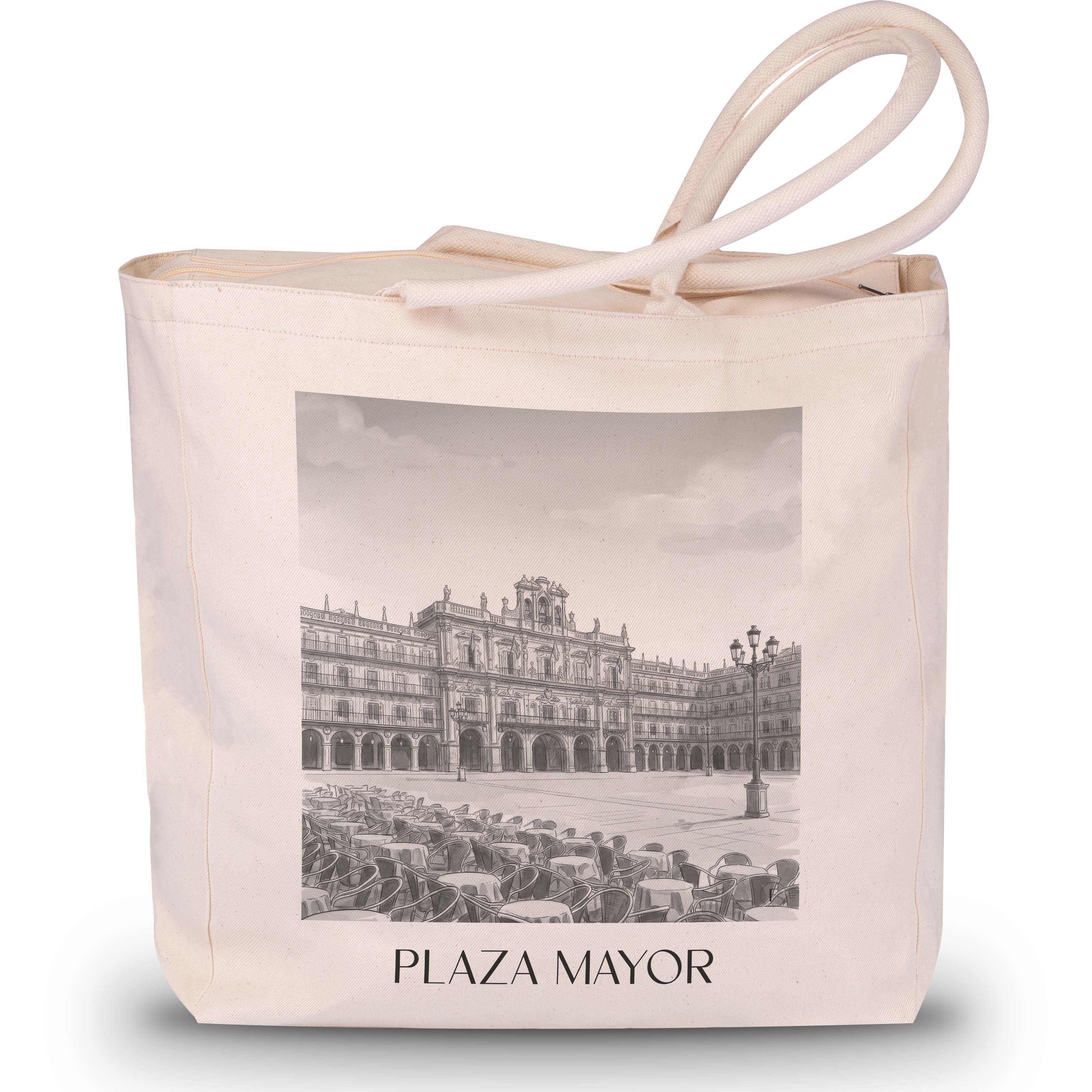Plaza Mayor Shopping Tasche - Salamanca - Spanien Tote Bag - Einkaufstasche im Aquarell Schwarz-Weiß Stil - favplace