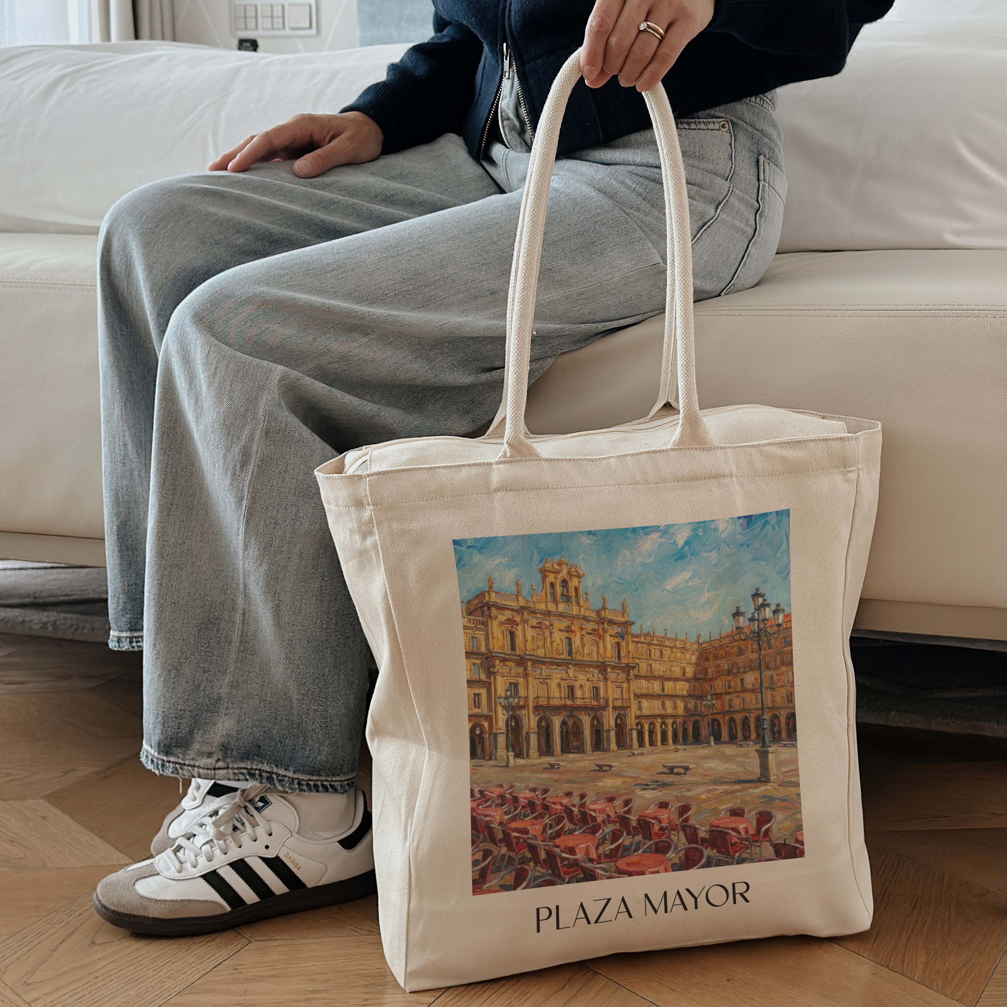 plaza-mayor-salamanca-spanien-einkaufstasche-oil-painting-oelgemaelde