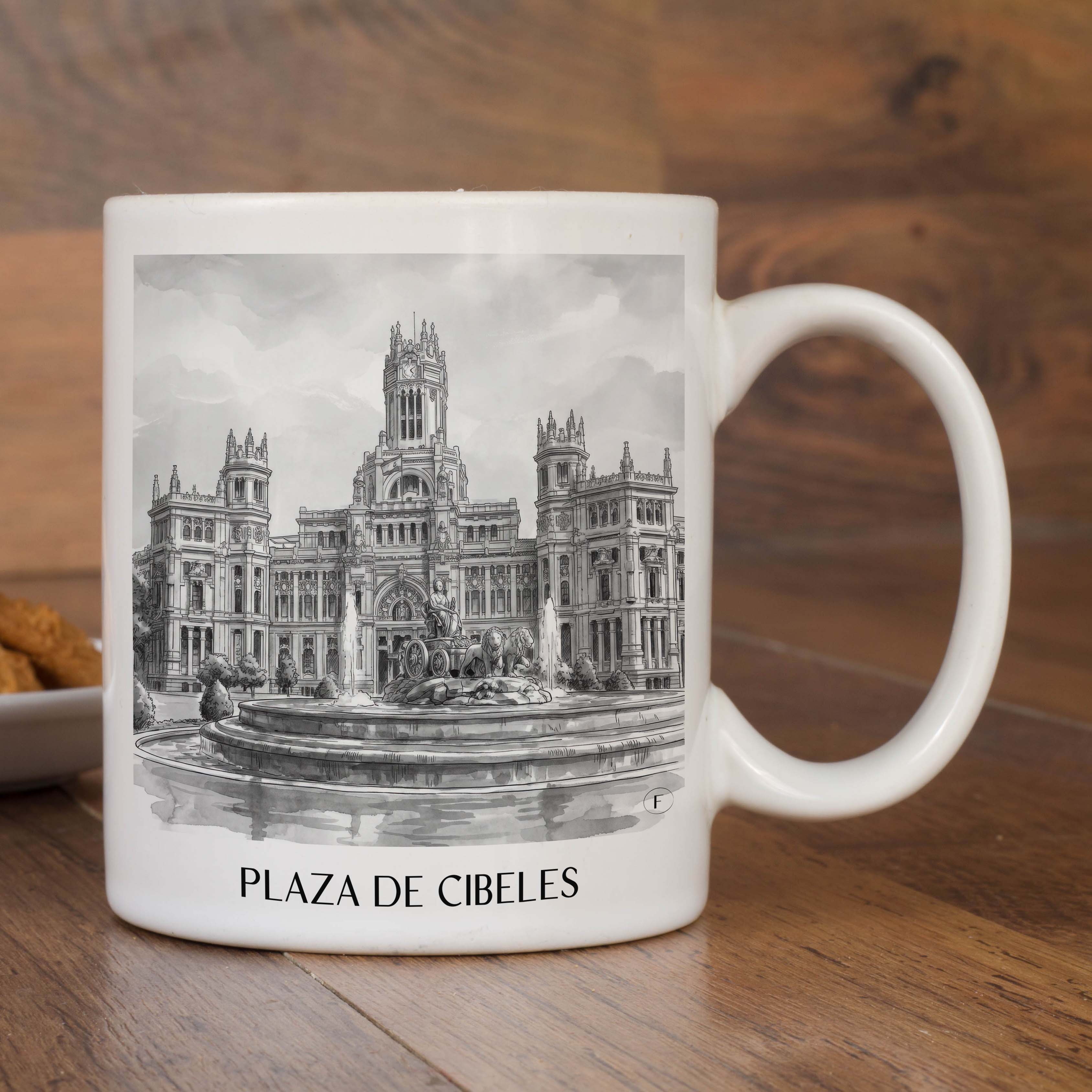 plaza-de-cibeles-madrid-spanien-kaffeebecher-aquarell-schwarz-weiss