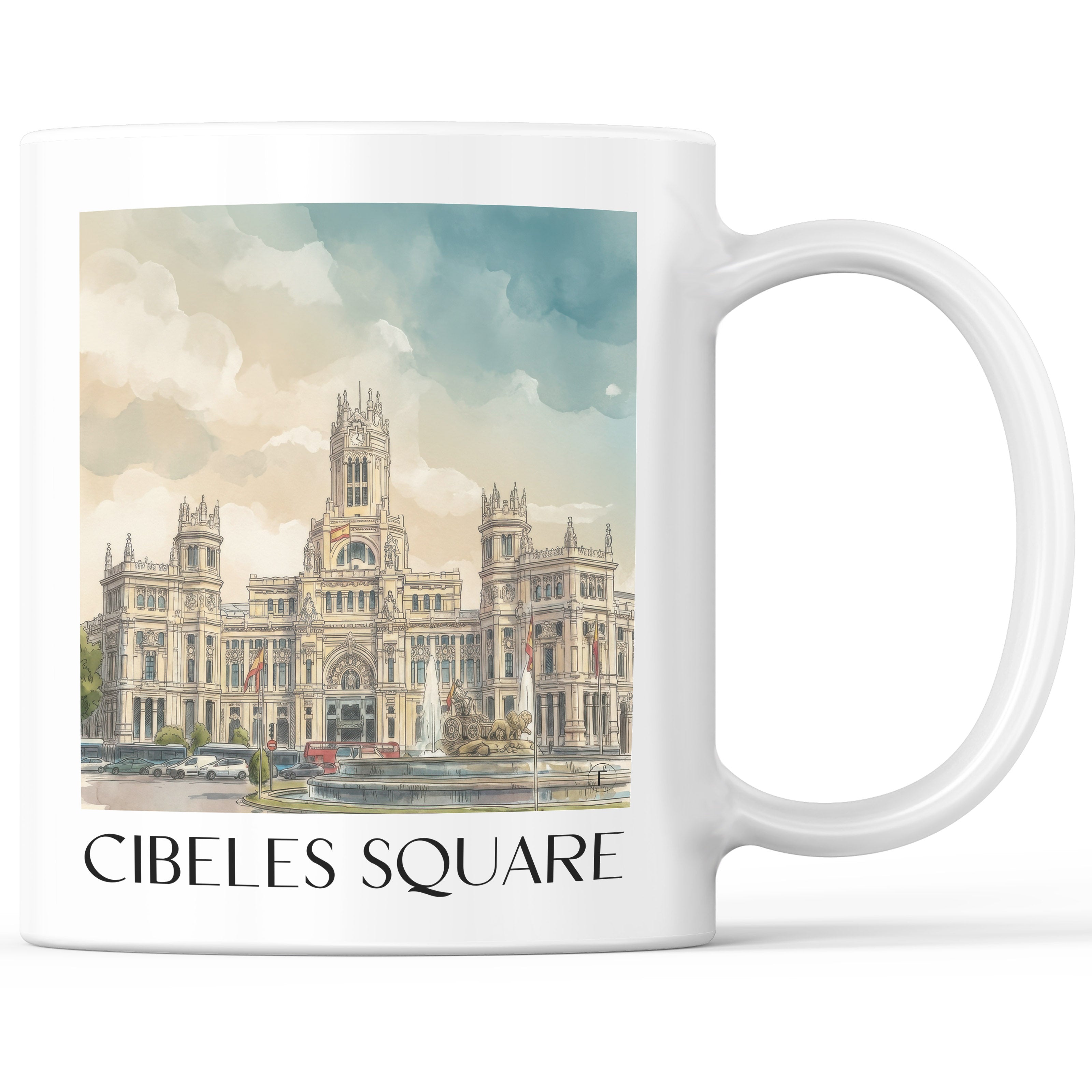 Plaza de Cibeles Kaffeebecher - Madrid - Spanien Becher - Kaffeetasse im Aquarell Stil - favplace