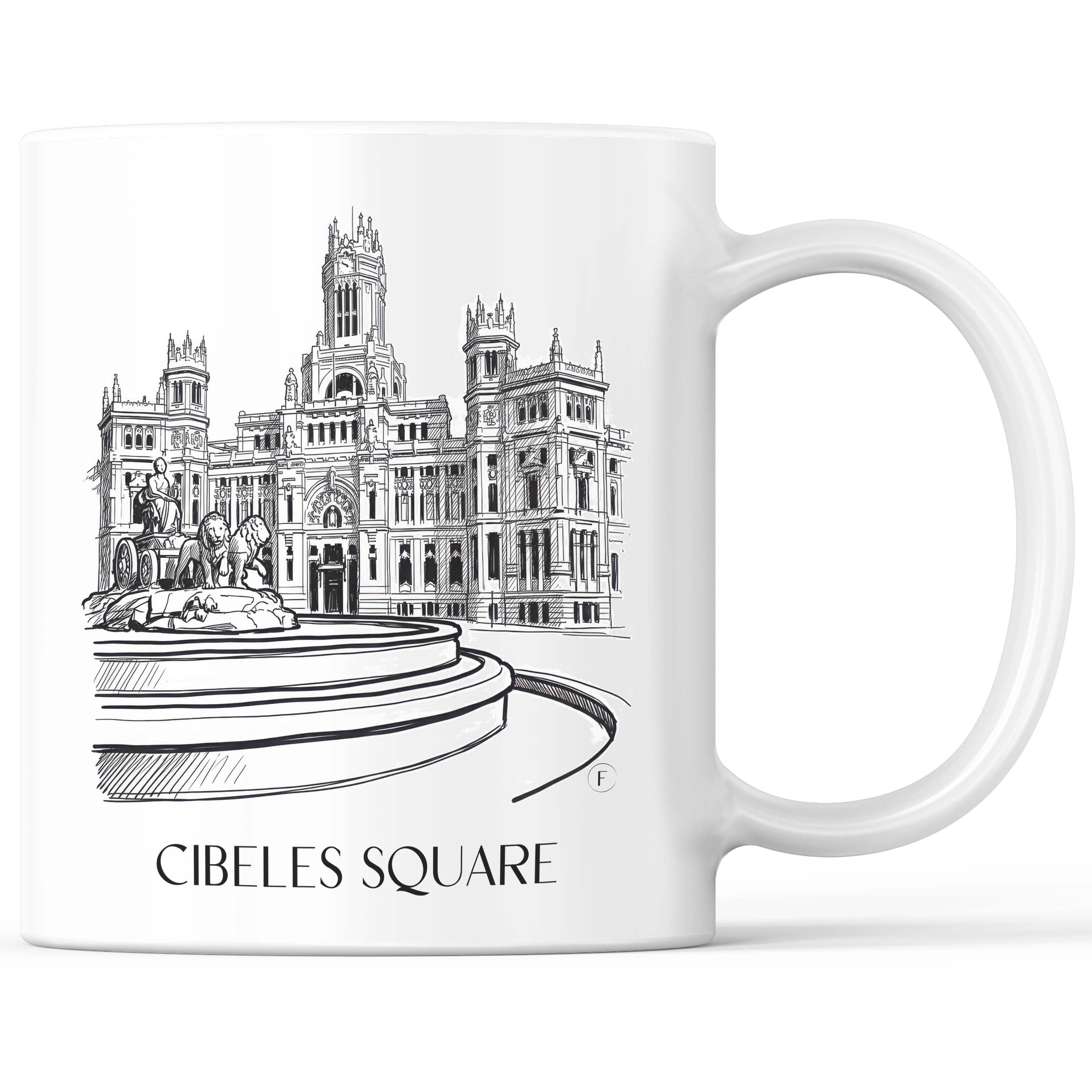 Plaza de Cibeles Kaffeebecher - Madrid - Spanien Becher - Kaffeetasse im Skizze Stil - favplace