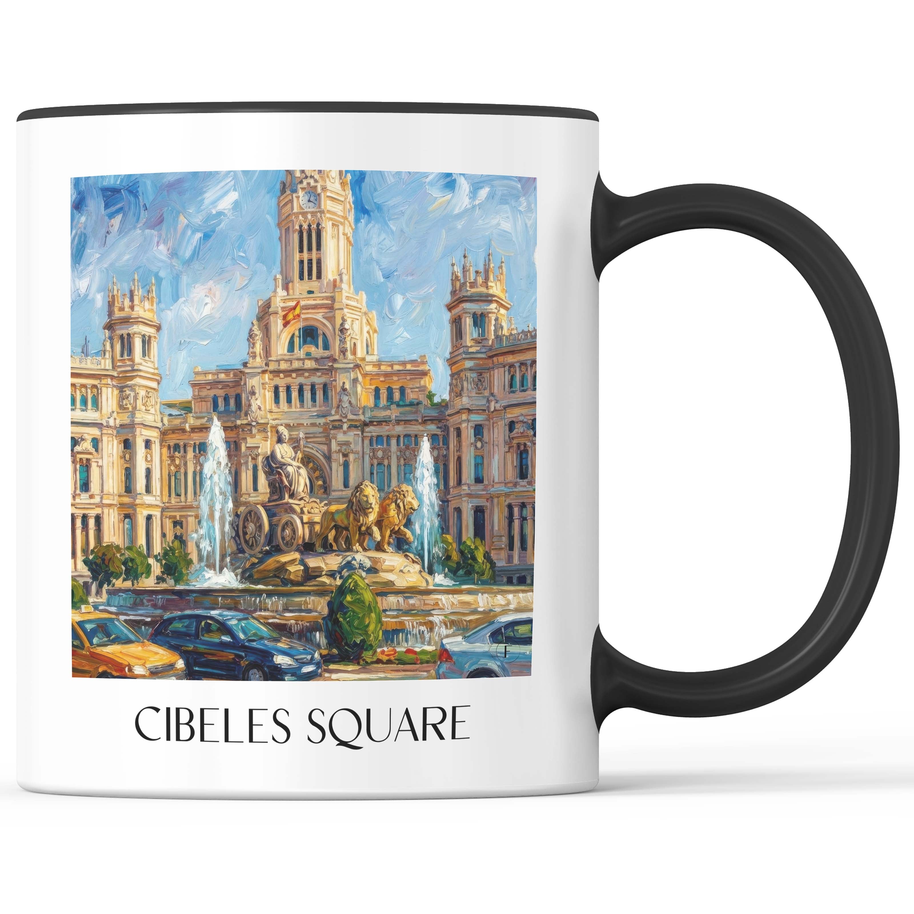 Plaza de Cibeles Kaffeebecher - Madrid - Spanien Becher - Kaffeetasse im Ölgemälde Stil - favplace