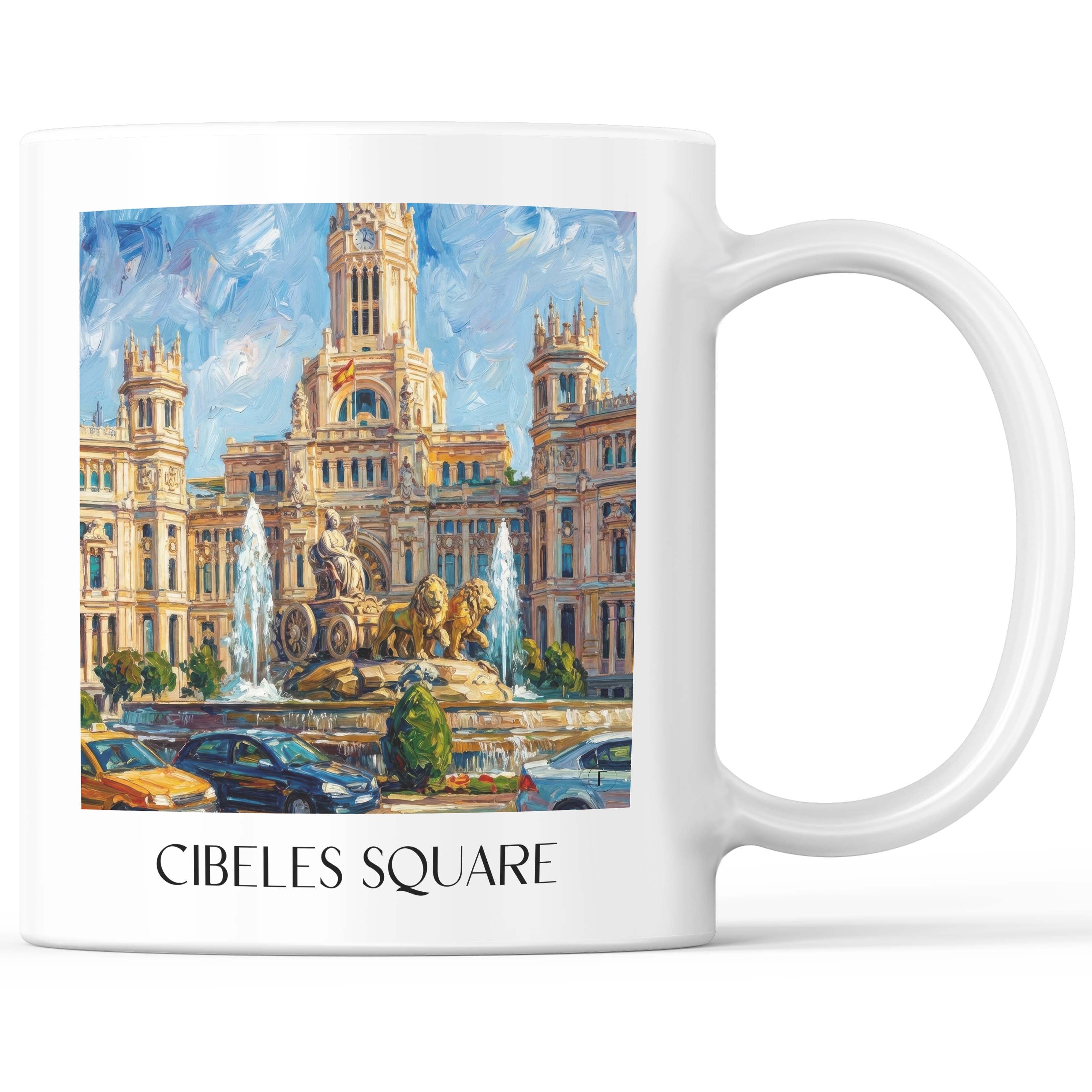 Plaza de Cibeles Kaffeebecher - Madrid - Spanien Becher - Kaffeetasse im Ölgemälde Stil - favplace