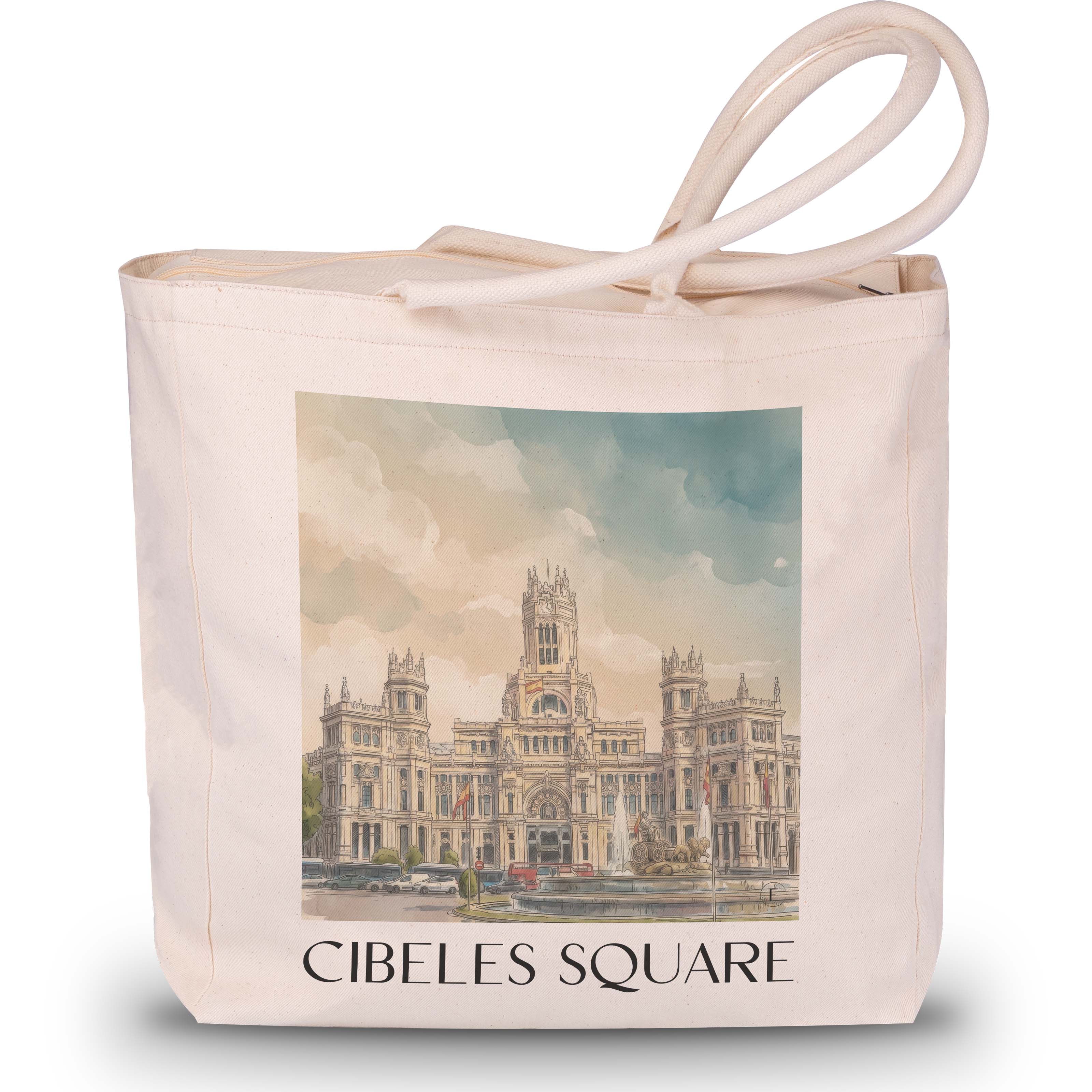 Plaza de Cibeles Shopping Tasche - Madrid - Spanien Tote Bag - Einkaufstasche im Aquarell Stil - favplace