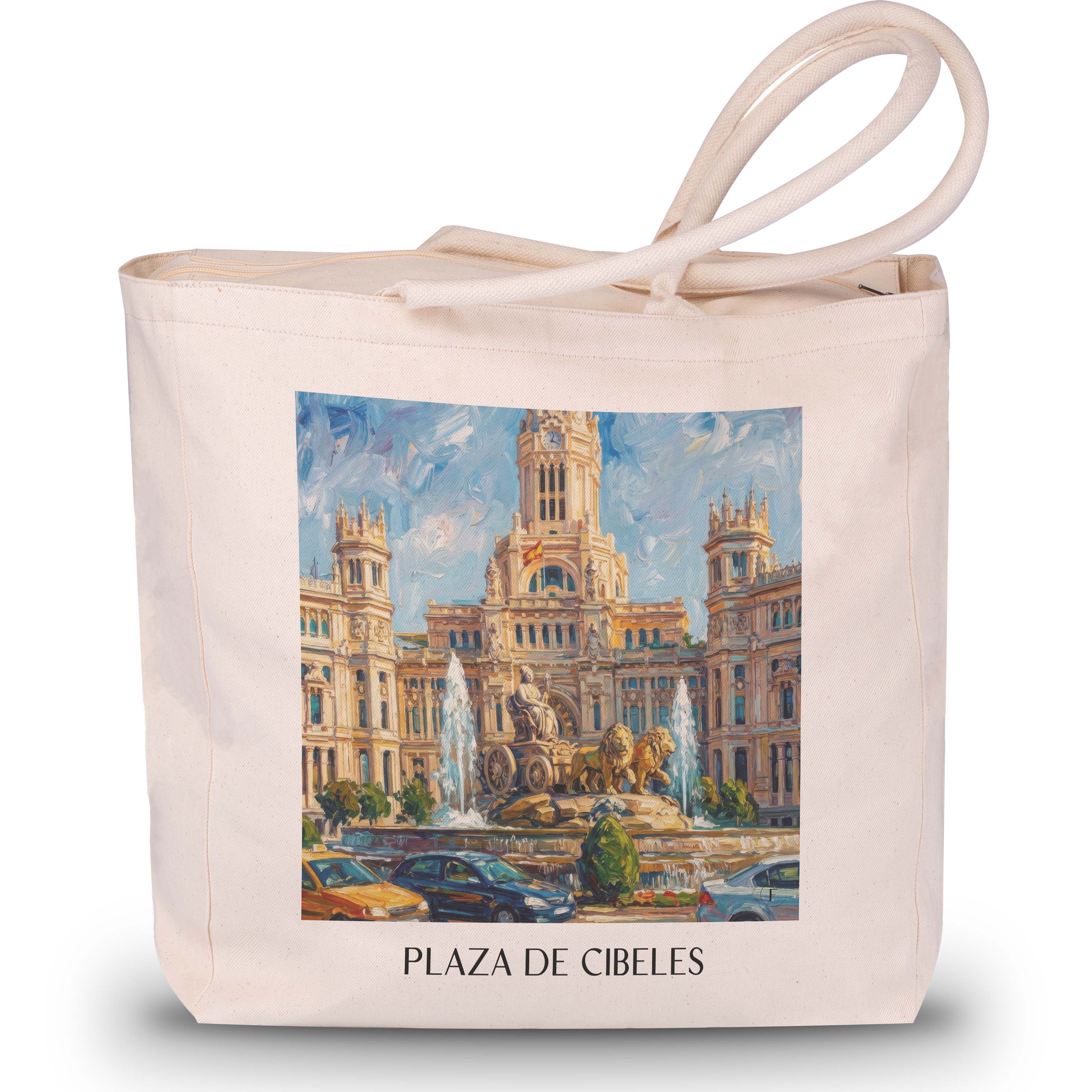 plaza-de-cibeles-madrid-spanien-einkaufstasche-oil-painting-oelgemaelde