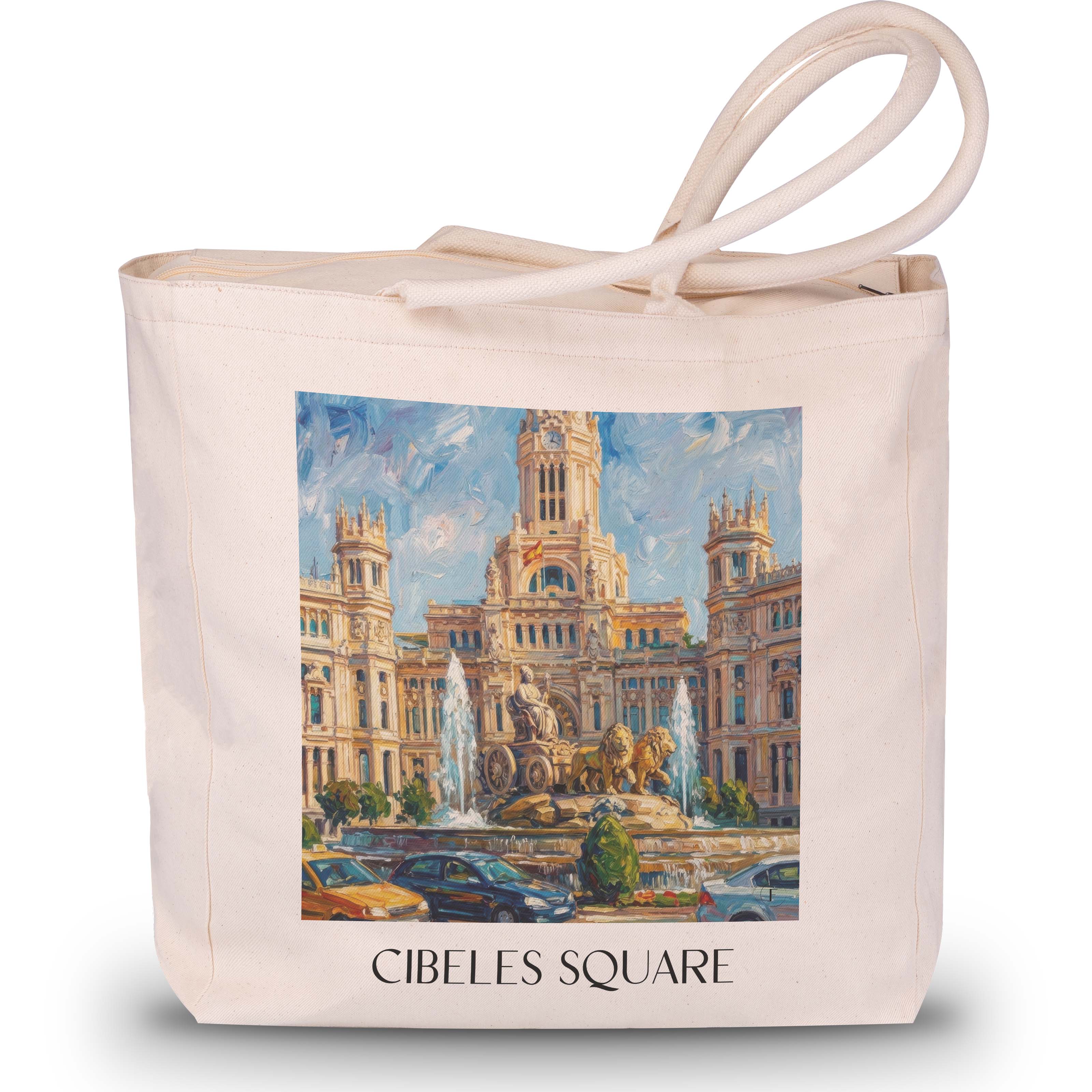 Plaza de Cibeles Shopping Tasche - Madrid - Spanien Tote Bag - Einkaufstasche im Ölgemälde Stil - favplace