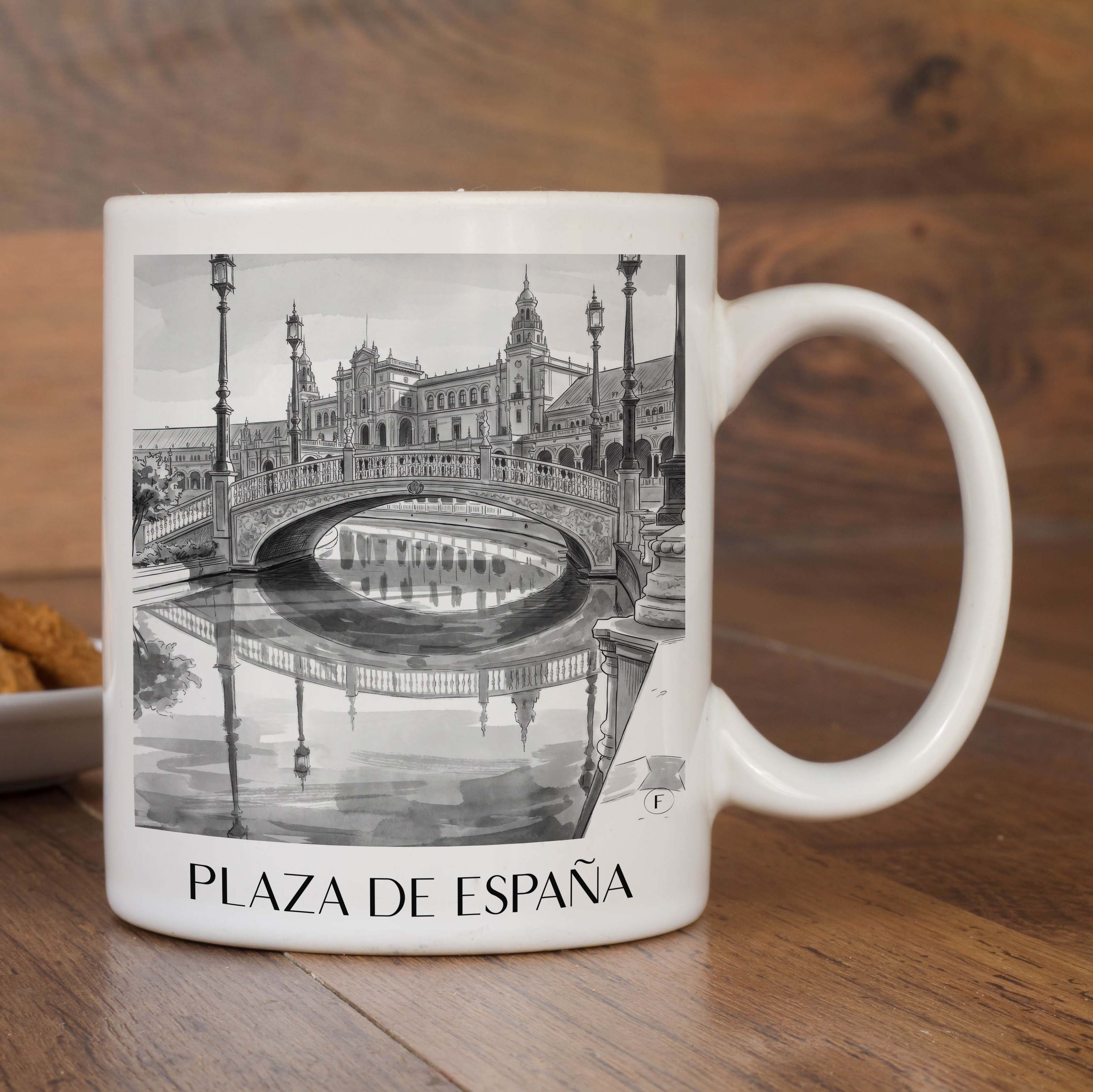 plaza-de-españa-sevilla-spanien-kaffeebecher-aquarell-schwarz-weiss