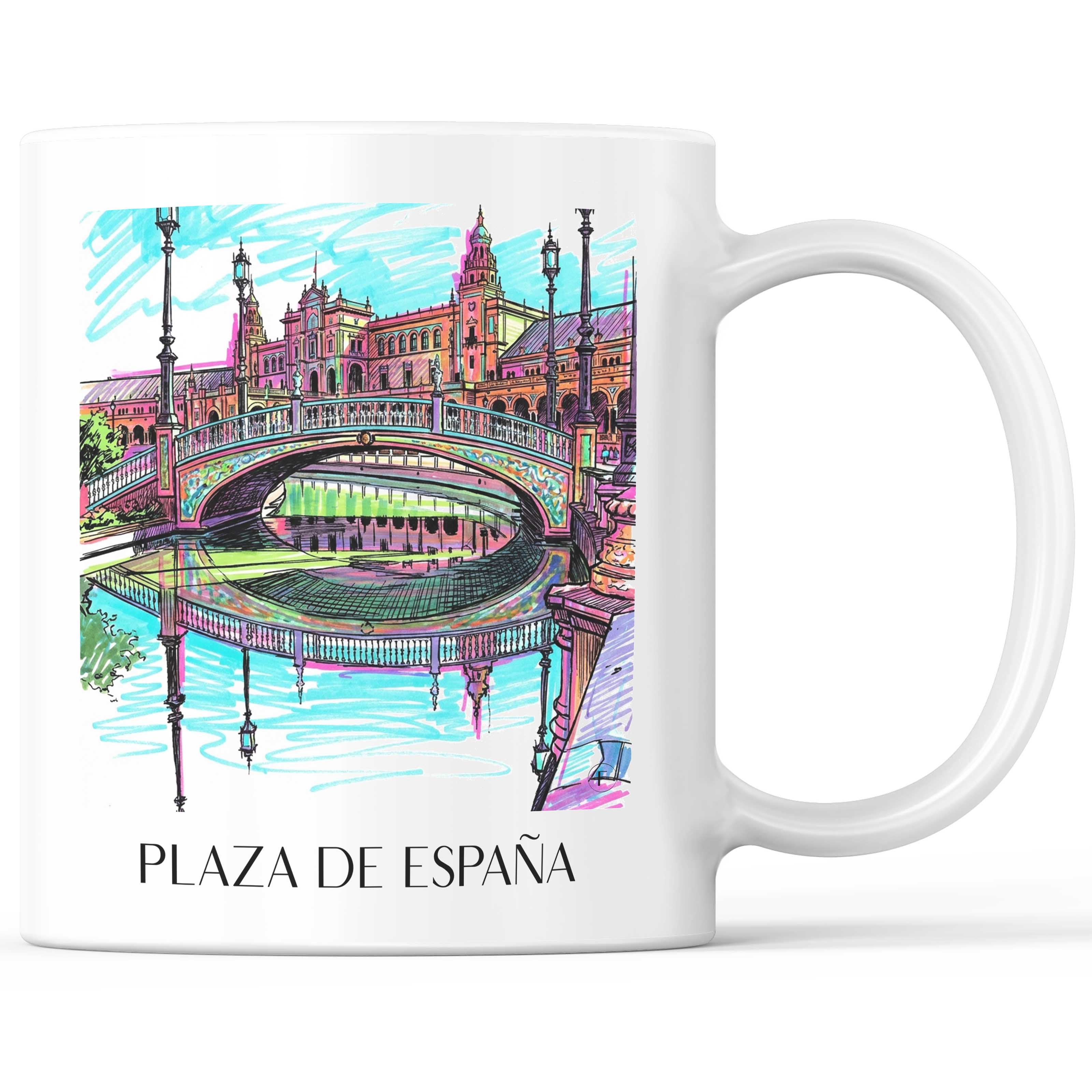 Plaza de España Kaffeebecher - Sevilla - Spanien Becher - Kaffeetasse im Tag Graffiti Stil - favplace