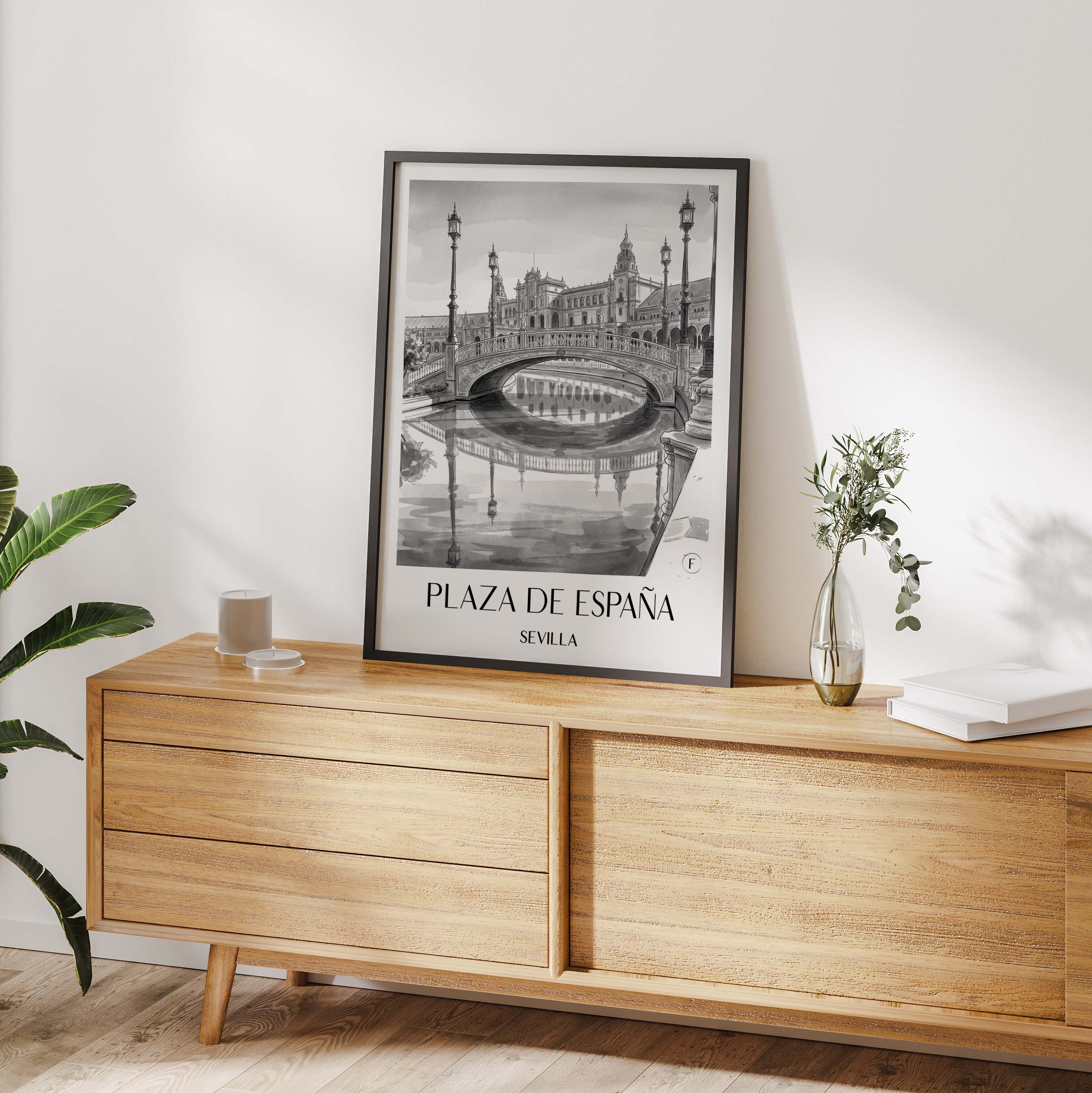 plaza-de-españa-sevilla-spanien-poster-aquarell-schwarz-weiss