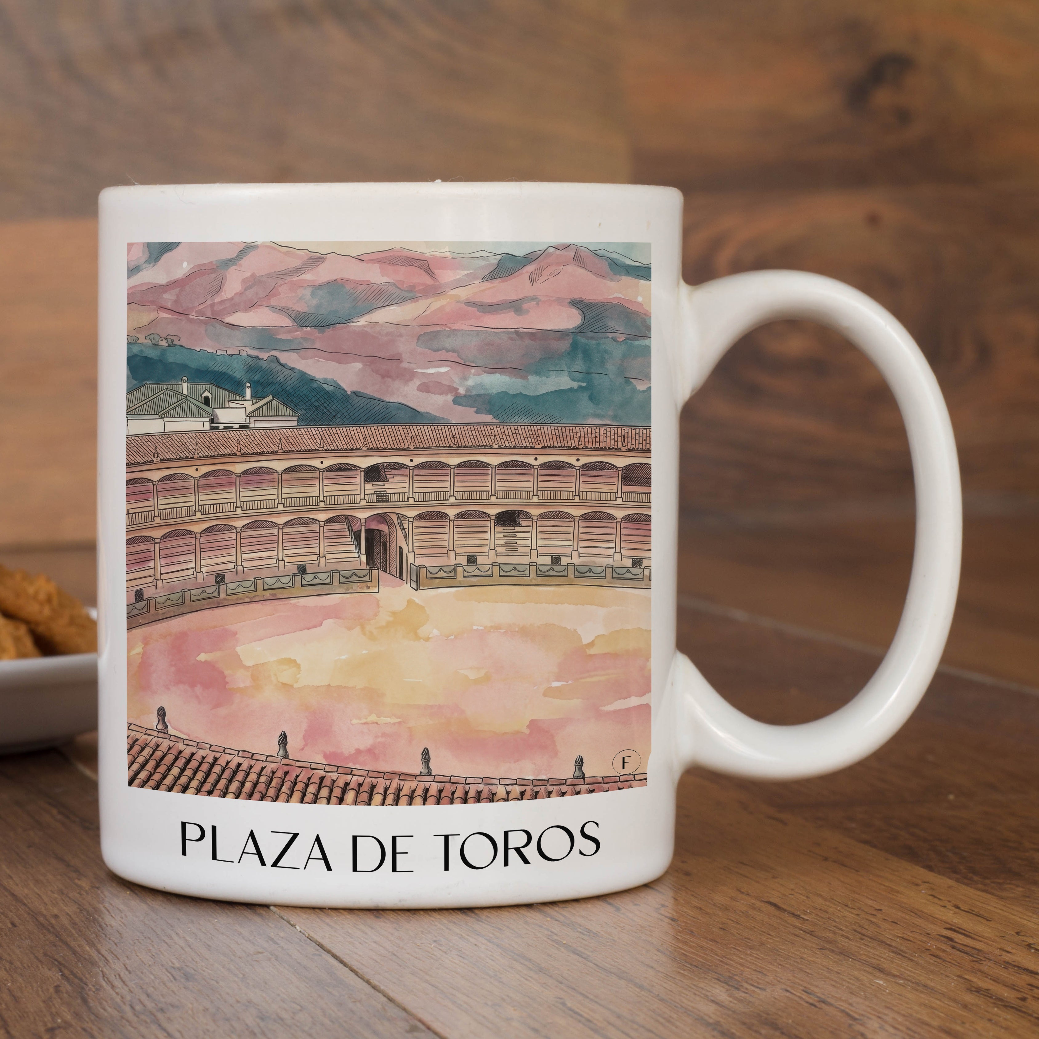 plaza-de-toros-ronda-spanien-kaffeebecher-aquarell-pink-rosa
