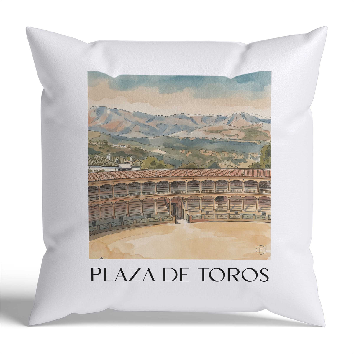 Plaza de Toros Kissenhülle - Zierkissen Bezug - Ronda - Spanien Kissen bzw. Kissenbezug im Aquarell Stil - favplace