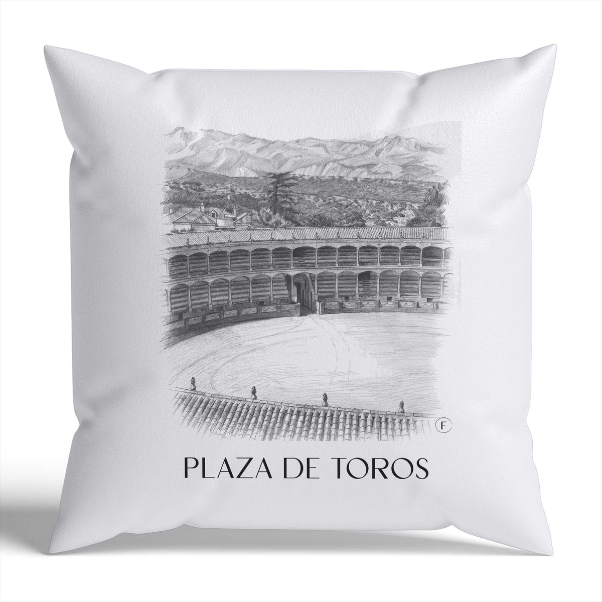 Plaza de Toros Kissenhülle - Zierkissen Bezug - Ronda - Spanien Kissen bzw. Kissenbezug im Zeichnung Stil - favplace