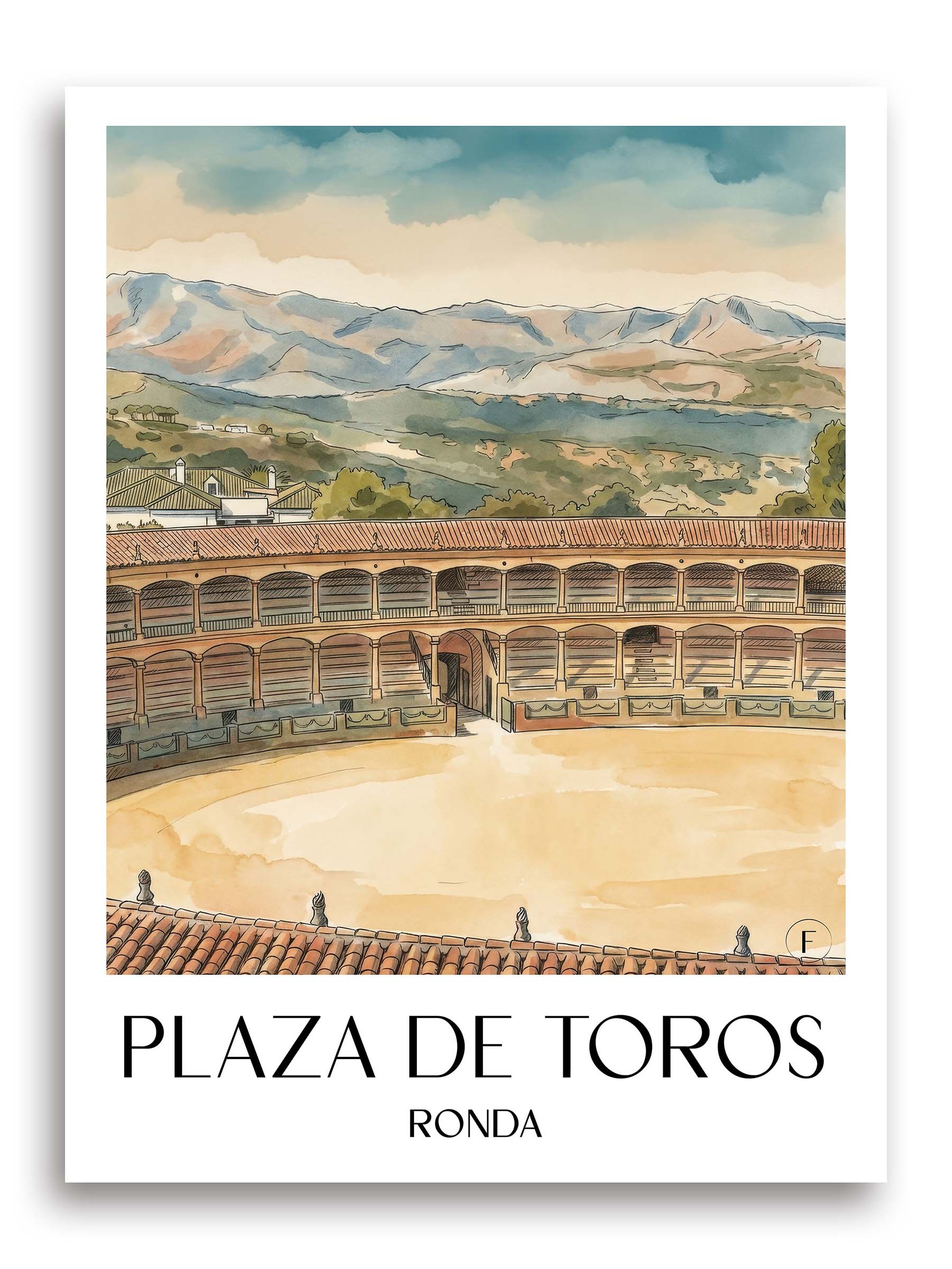 Plaza de Toros Poster - Ronda - Spanien Kunstdruck - Aquarell von A4 bis A1 - favplace