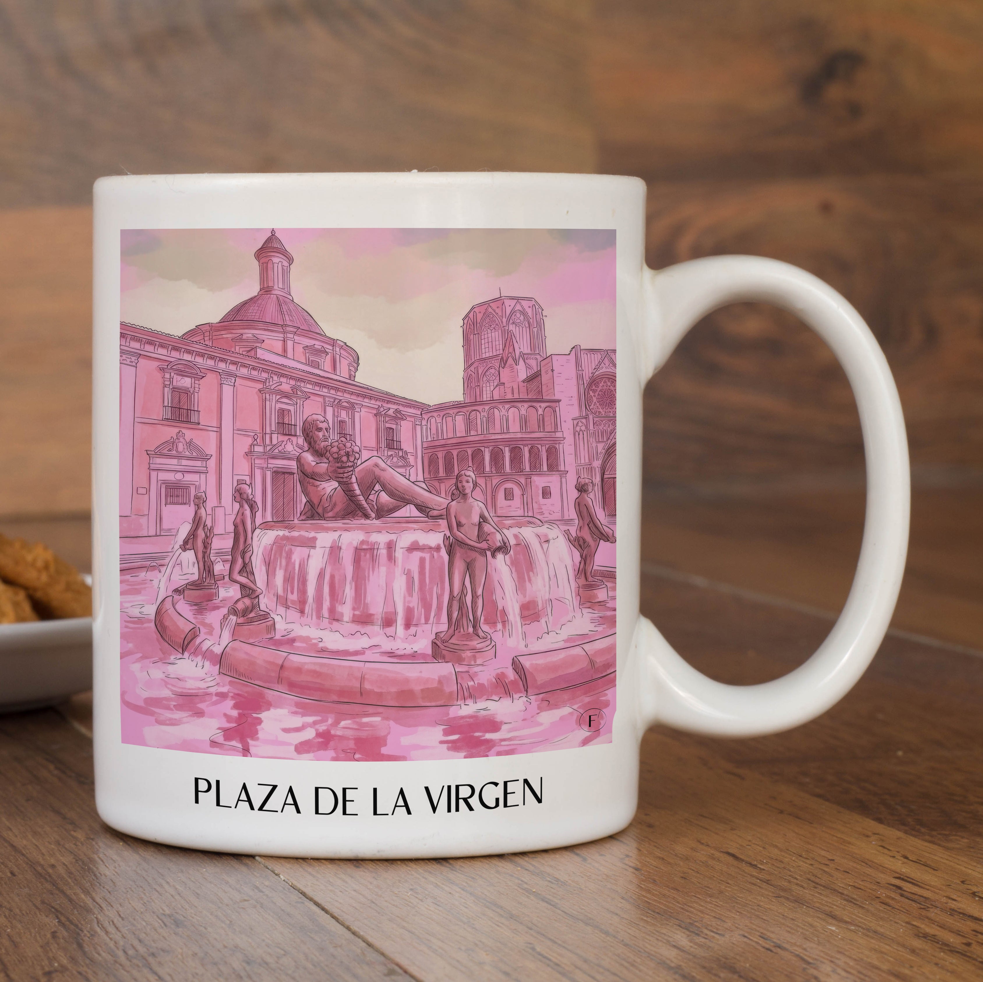 plaza-de-la-virgen-valencia-spanien-kaffeebecher-aquarell-pink-rosa
