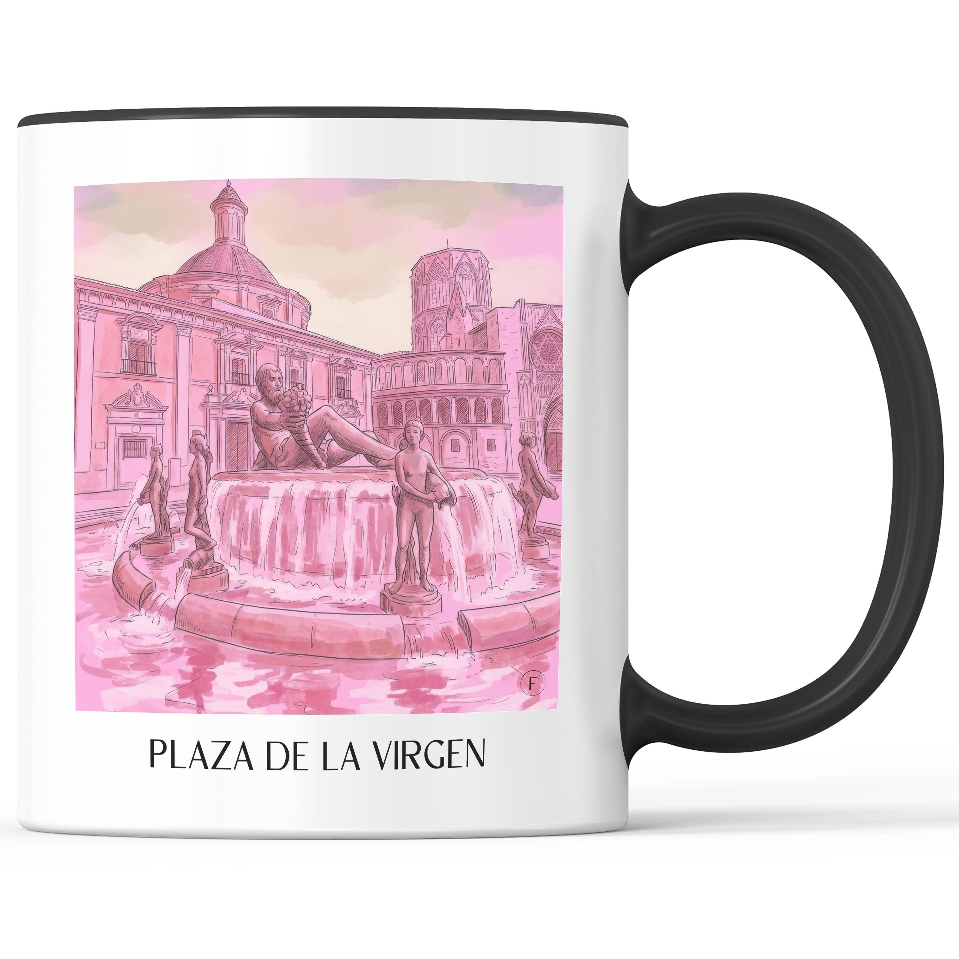 Plaza de la Virgen Kaffeebecher - Valencia - Spanien Becher - Kaffeetasse im Aquarell Pink Stil - favplace