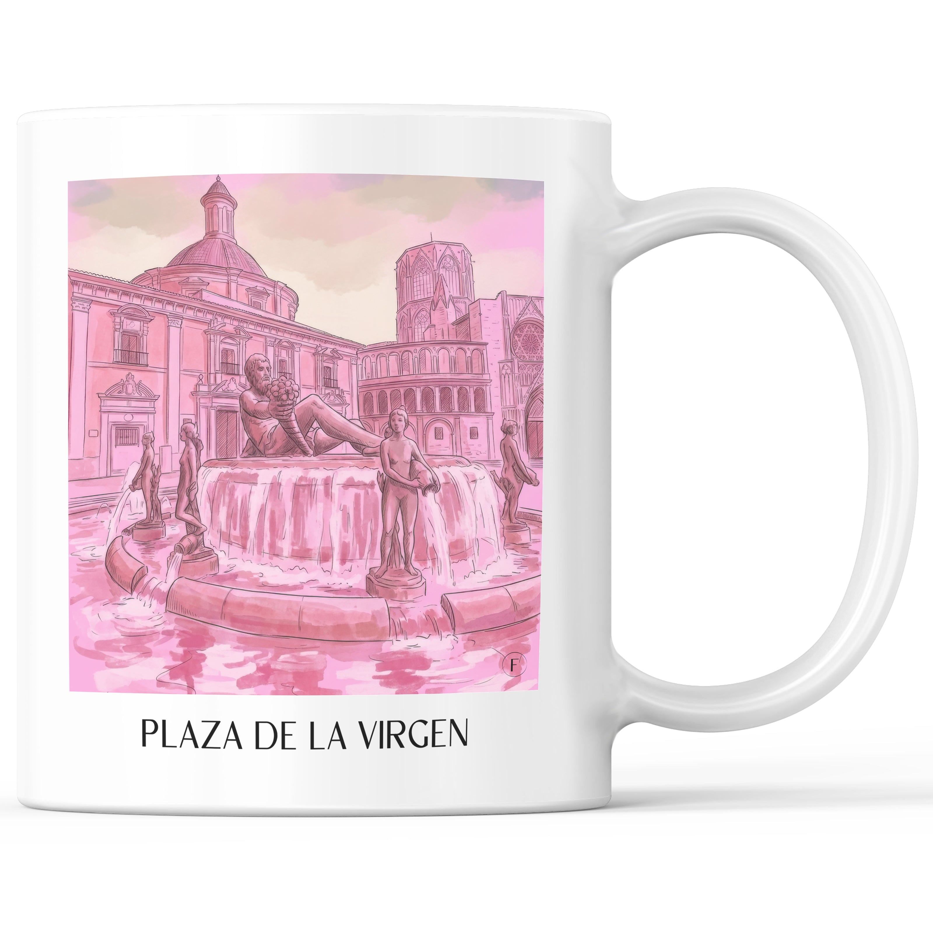 Plaza de la Virgen Kaffeebecher - Valencia - Spanien Becher - Kaffeetasse im Aquarell Pink Stil - favplace