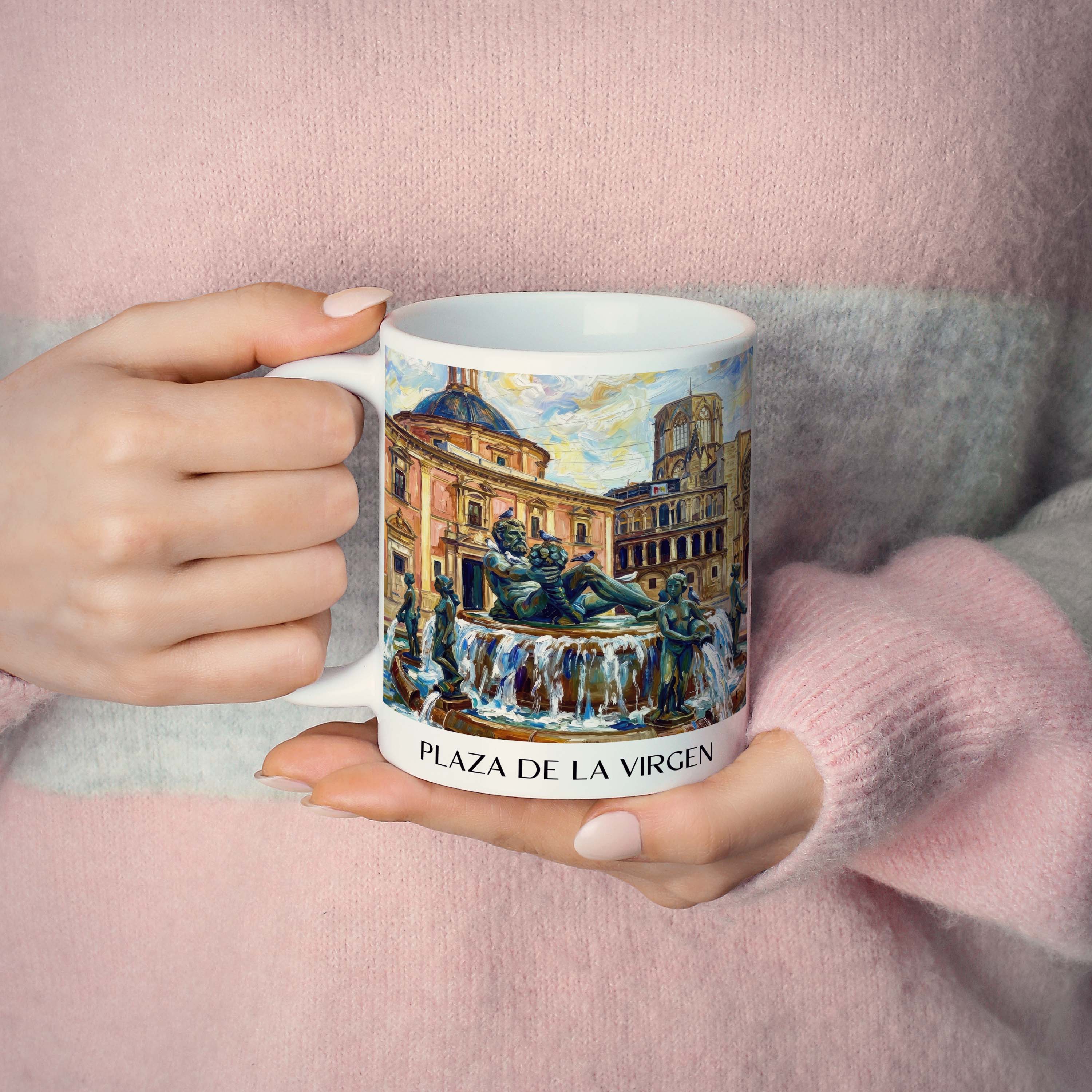 plaza-de-la-virgen-valencia-spanien-kaffeebecher-oil-painting-oelgemaelde