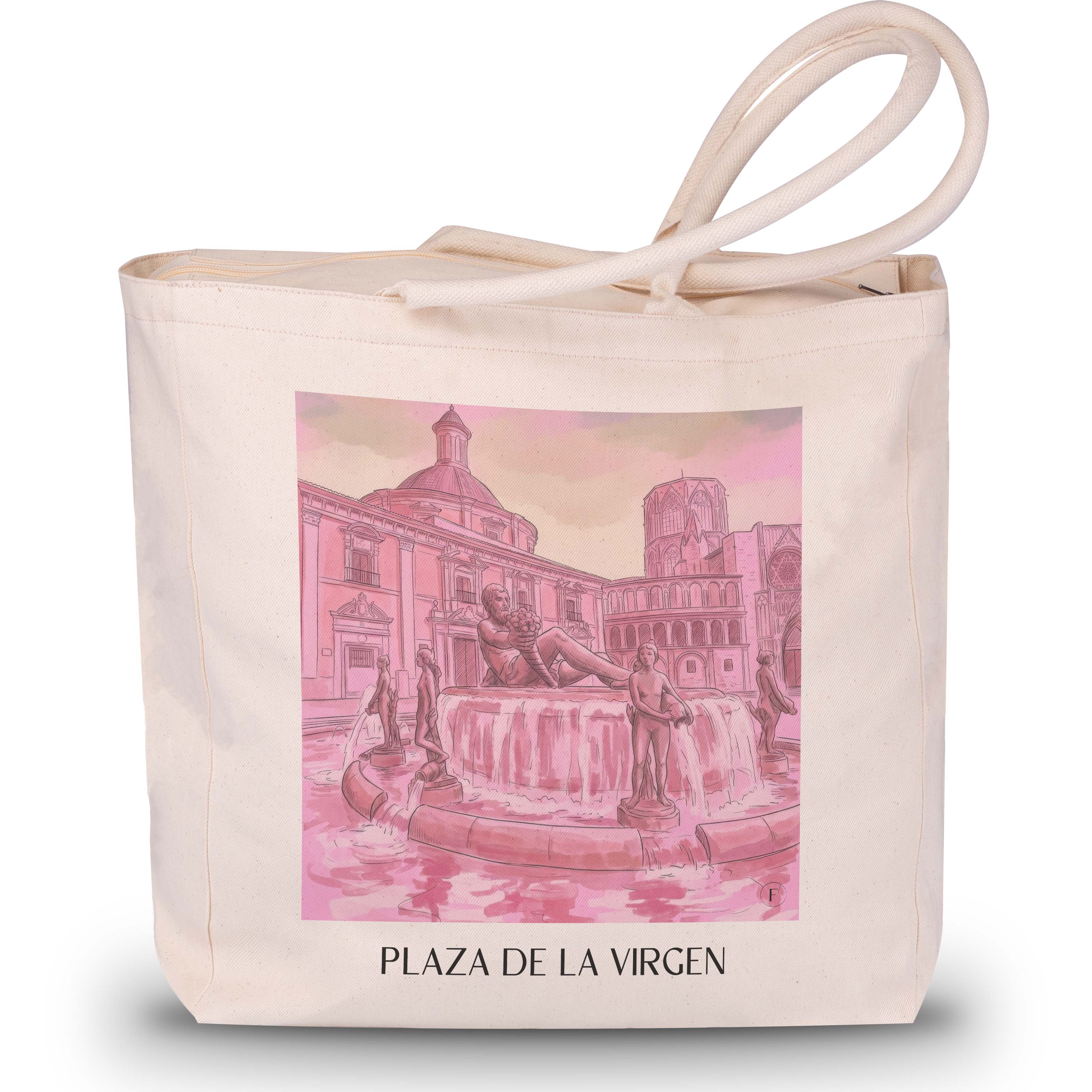 Plaza de la Virgen Shopping Tasche - Valencia - Spanien Tote Bag - Einkaufstasche im Aquarell Pink Stil - favplace