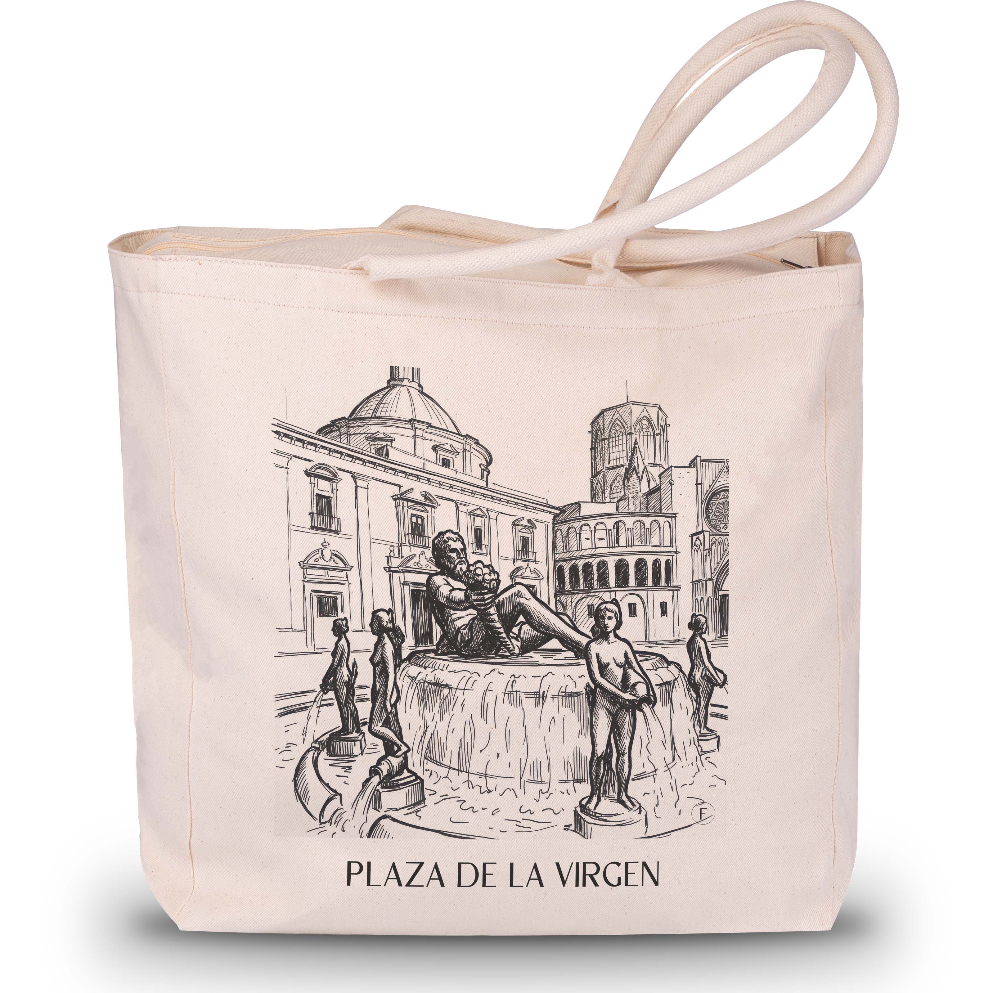 Plaza de la Virgen Shopping Tasche - Valencia - Spanien Tote Bag - Einkaufstasche im Skizze Stil - favplace