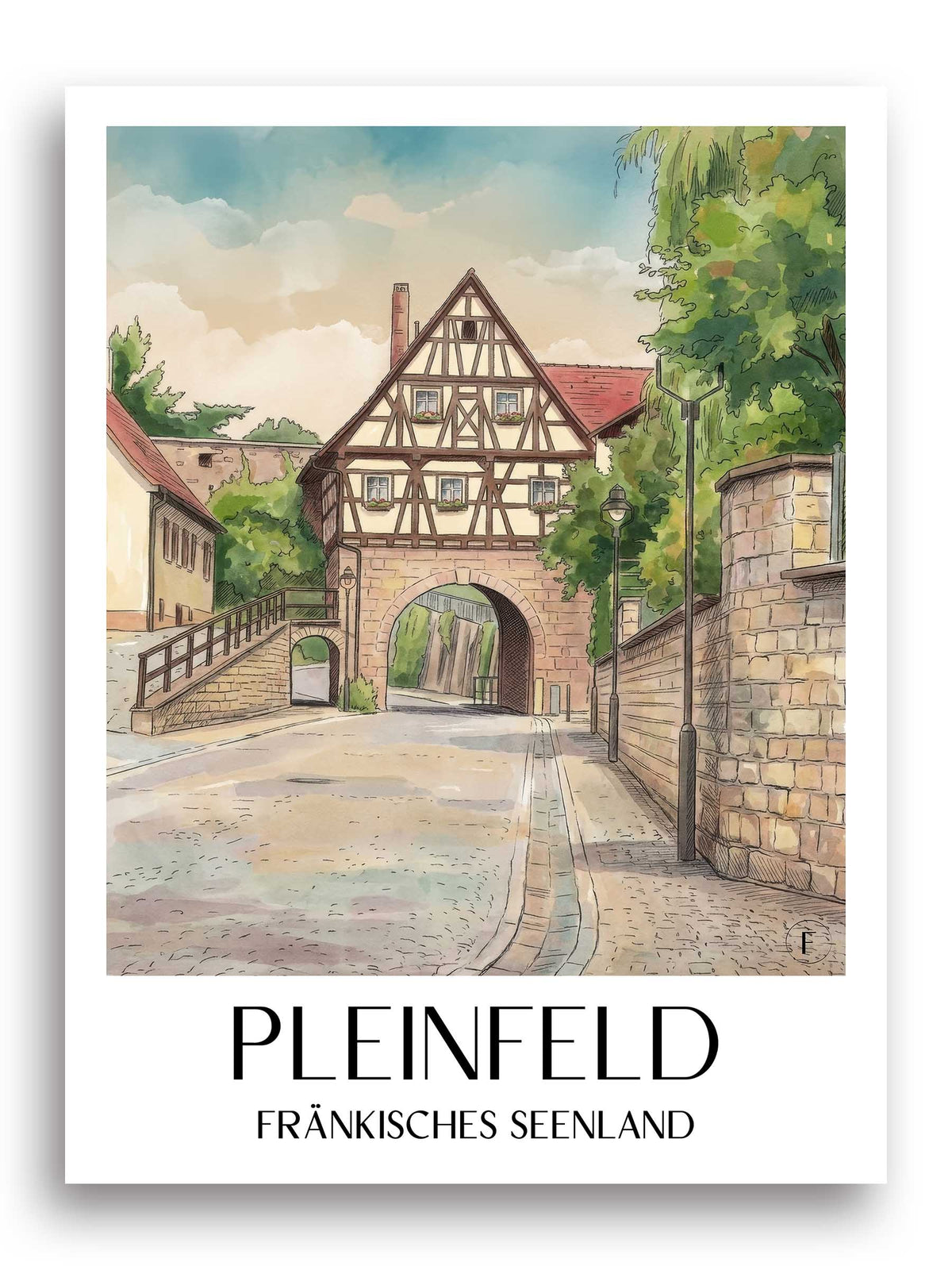 pleinfeld-fränkisches-seenland-deutschland-poster-aquarell