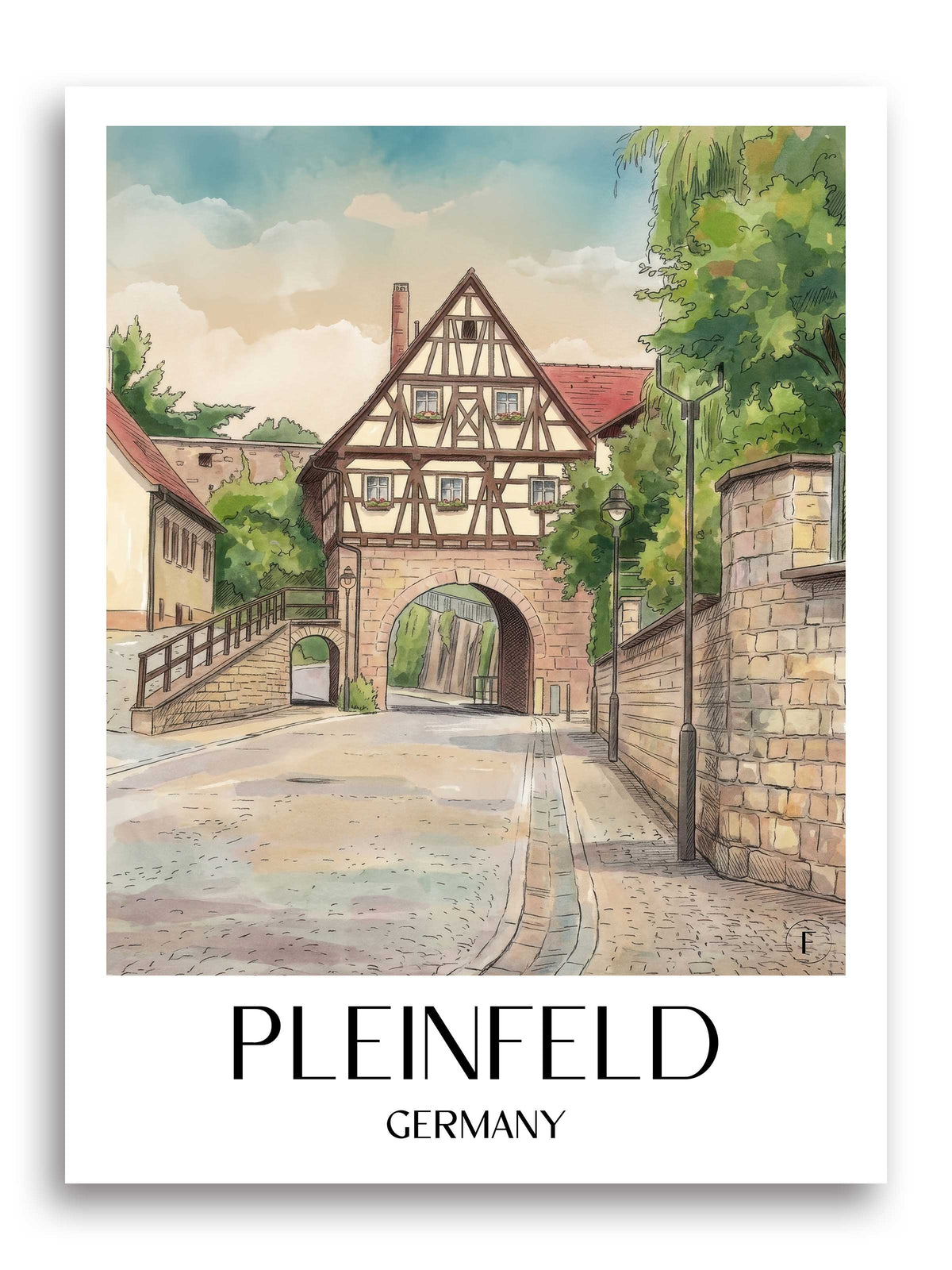Pleinfeld Poster - Fränkisches Seenland - Deutschland Kunstdruck - Aquarell von A4 bis A1 - favplace