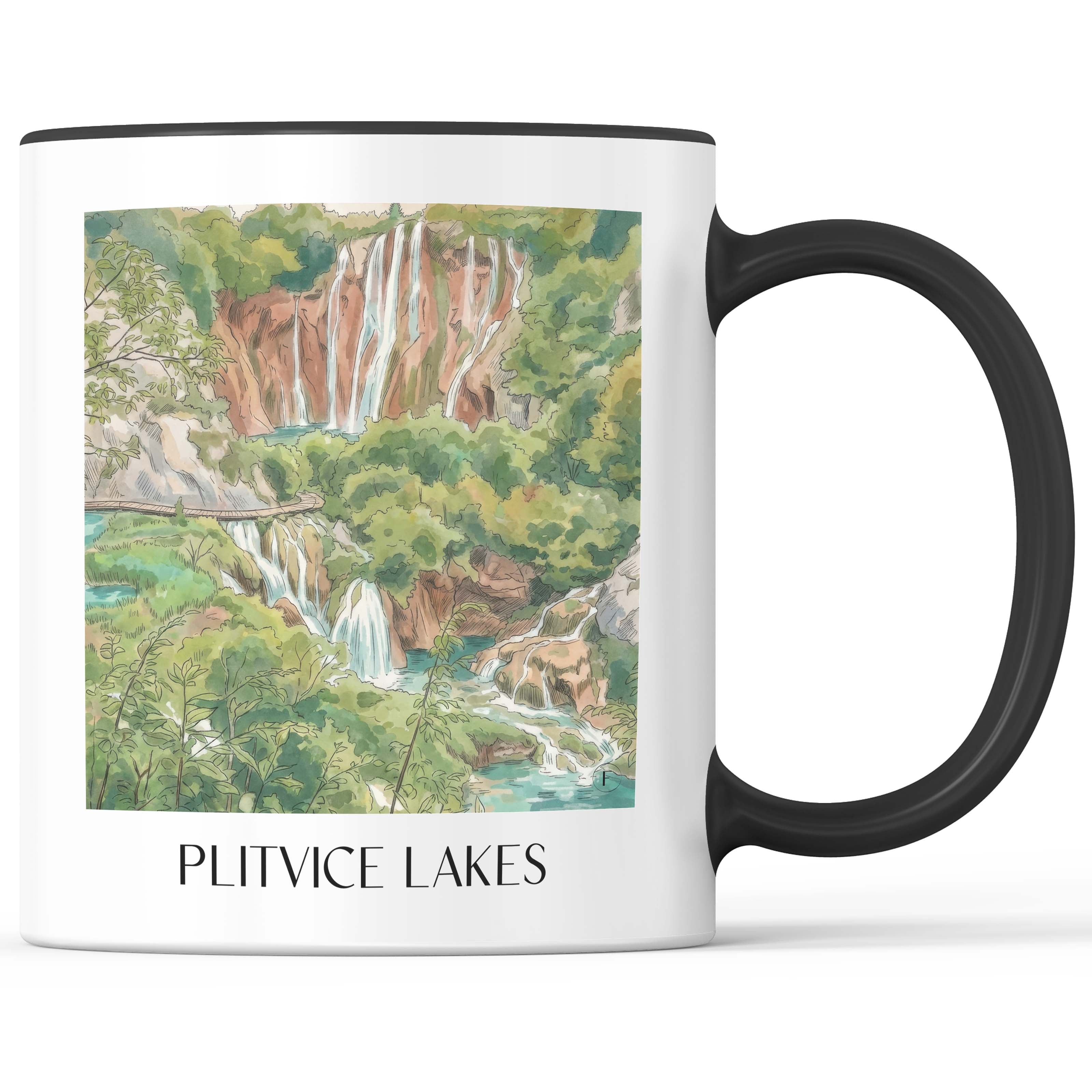 Plitvicer Seen - Kroatien Becher - Kaffeetasse im Aquarell Stil - favplace