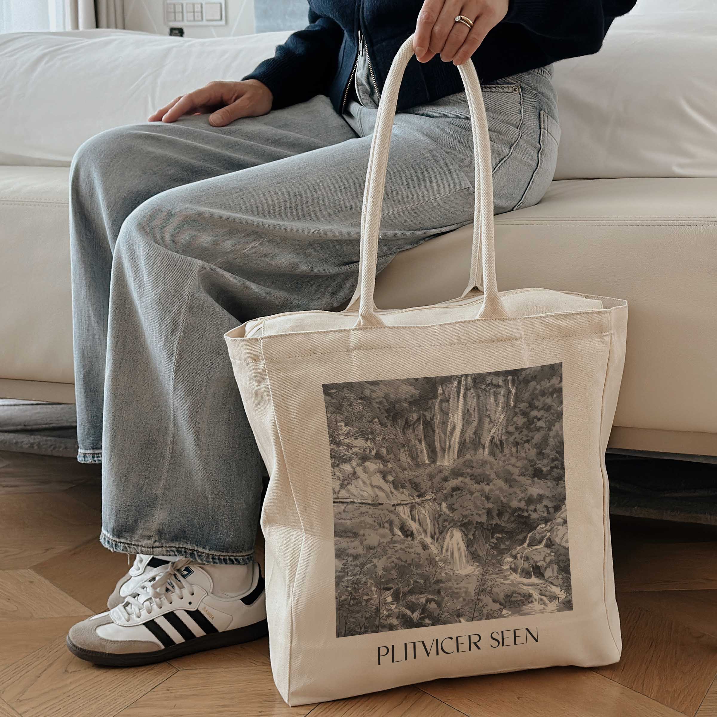 plitvicer-seen-kroatien-einkaufstasche-aquarell-schwarz-weiss