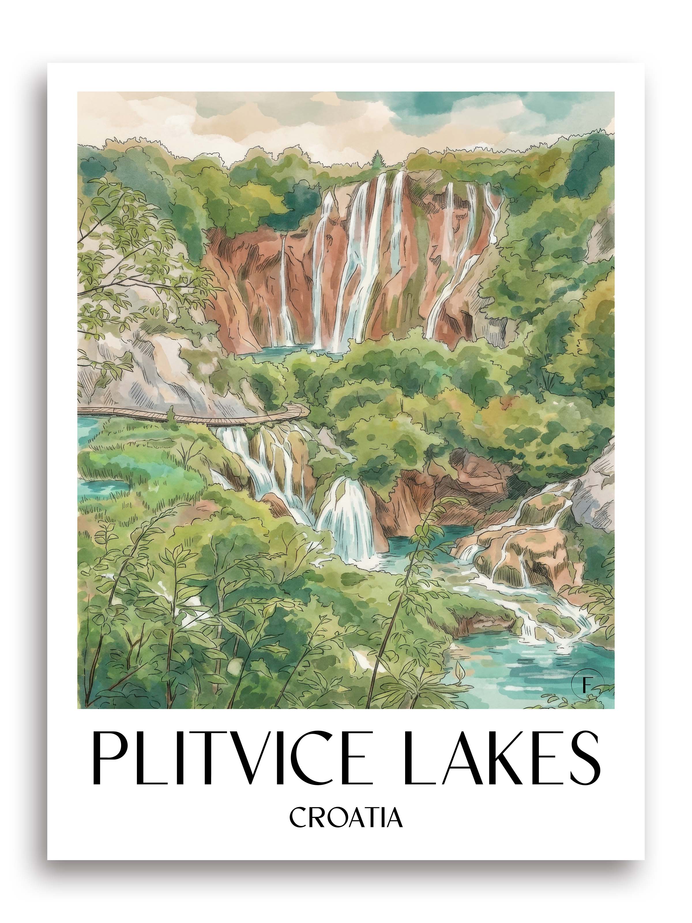 Plitvicer Seen Poster - Kroatien Kunstdruck - Aquarell von A4 bis A1 - favplace