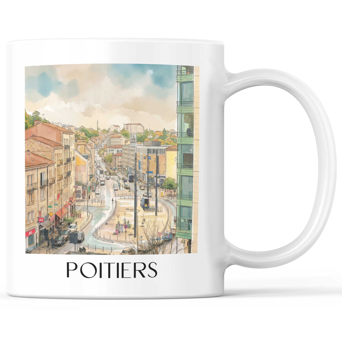 Poitiers Kaffeebecher - Vienne - Frankreich Becher - Kaffeetasse im Aquarell Stil - favplace