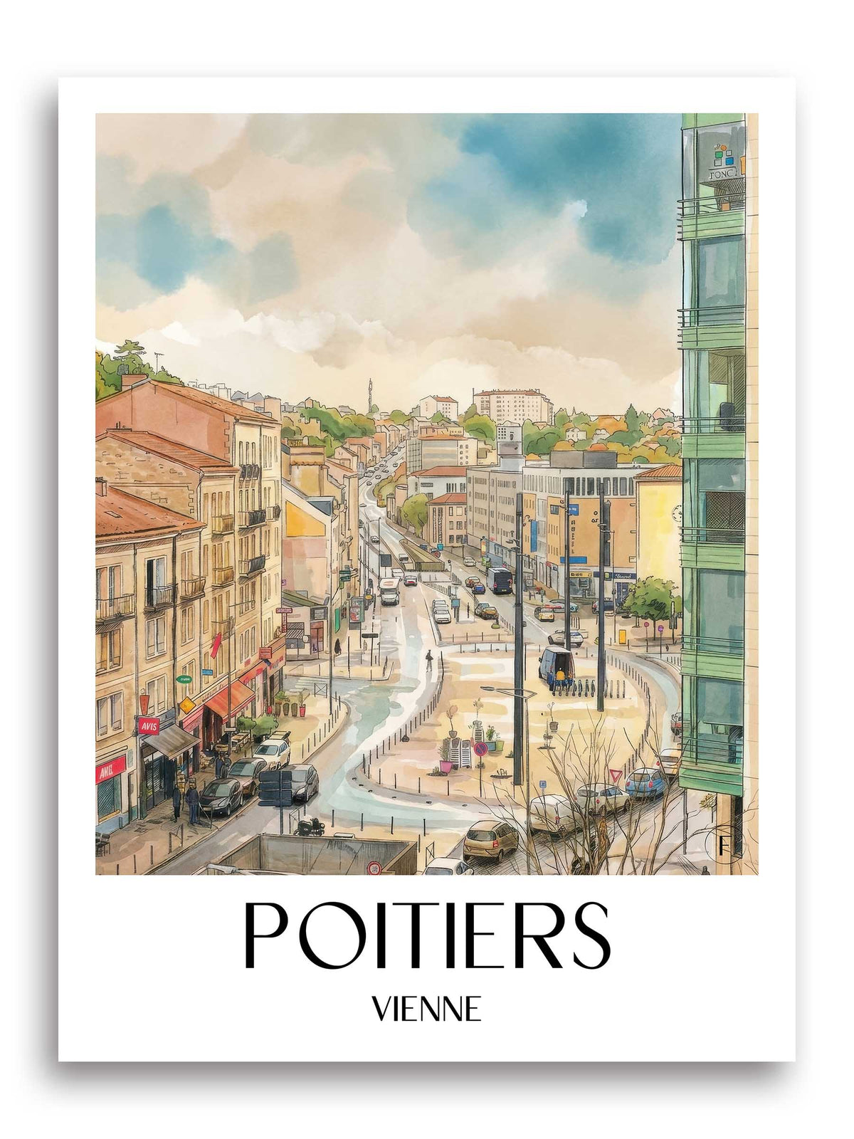 Poitiers Poster - Vienne - Frankreich Kunstdruck - Aquarell von A4 bis A1 - favplace