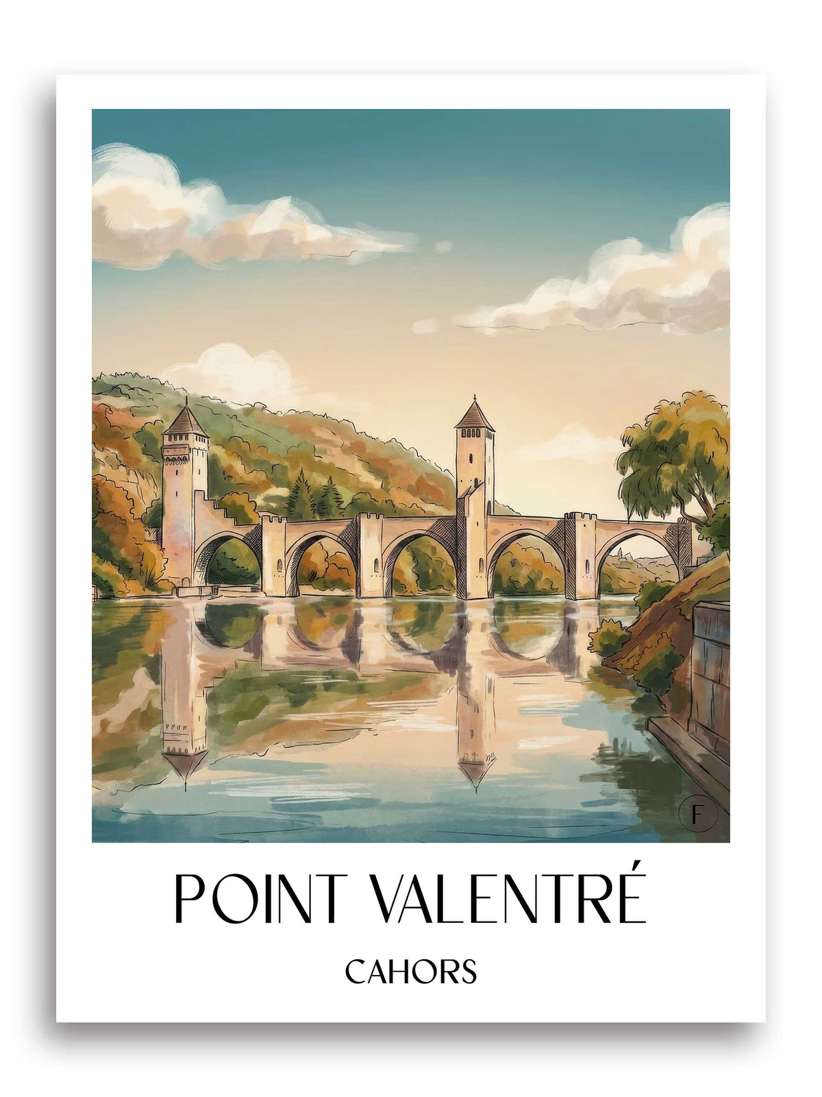 Pont Valentré Poster - Cahors - Frankreich Kunstdruck - Aquarell von A4 bis A1 - favplace