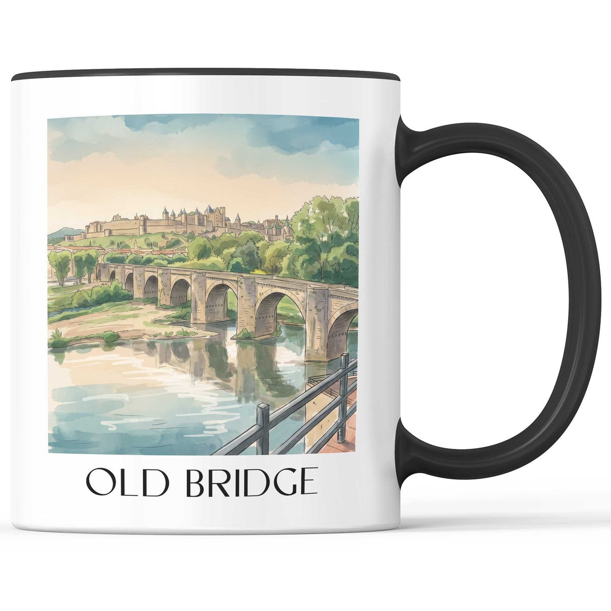 Pont Vieux Kaffeebecher - Carcassonne - Frankreich Becher - Kaffeetasse im Aquarell Stil - favplace