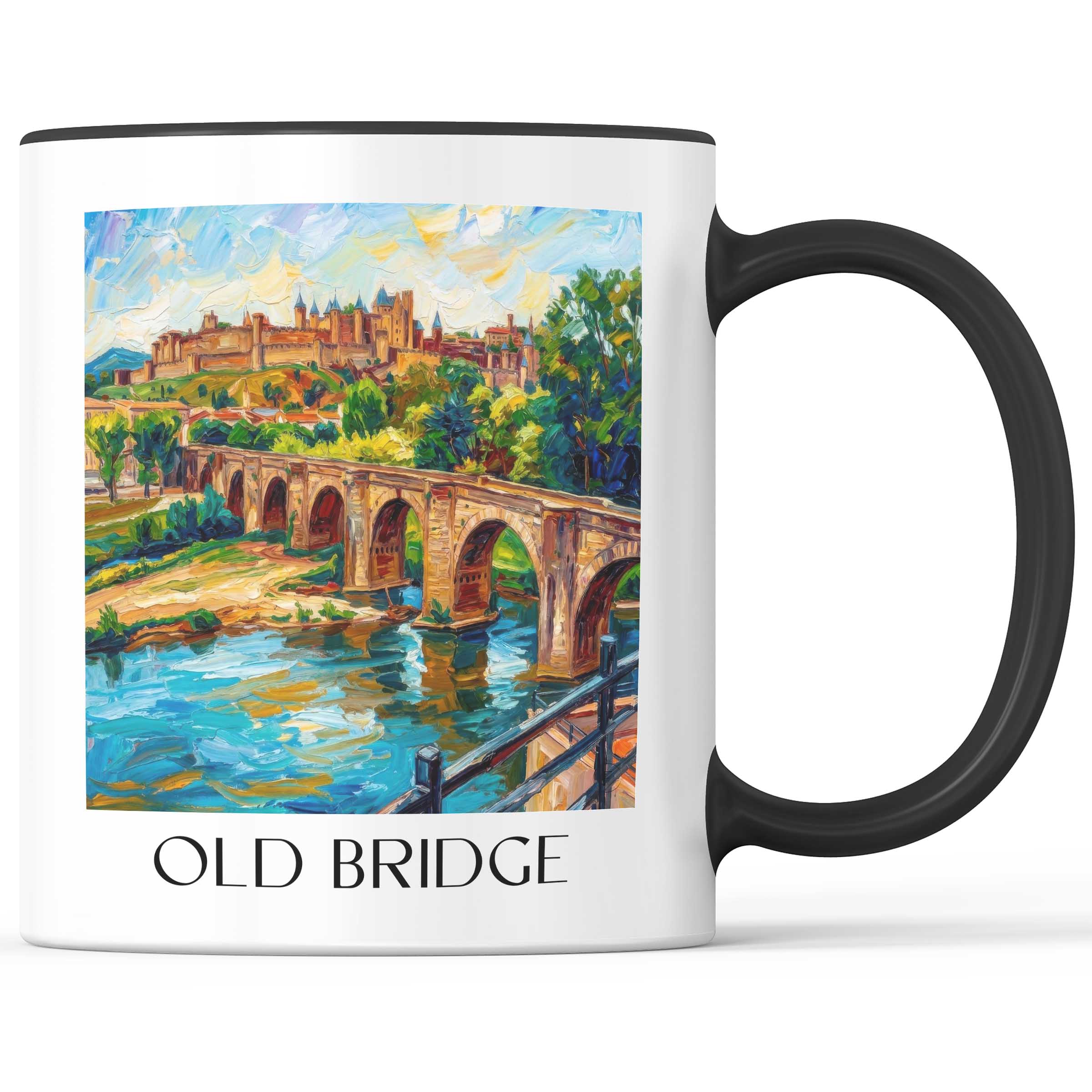 Pont Vieux Kaffeebecher - Carcassonne - Frankreich Becher - Kaffeetasse im Ölgemälde Stil - favplace