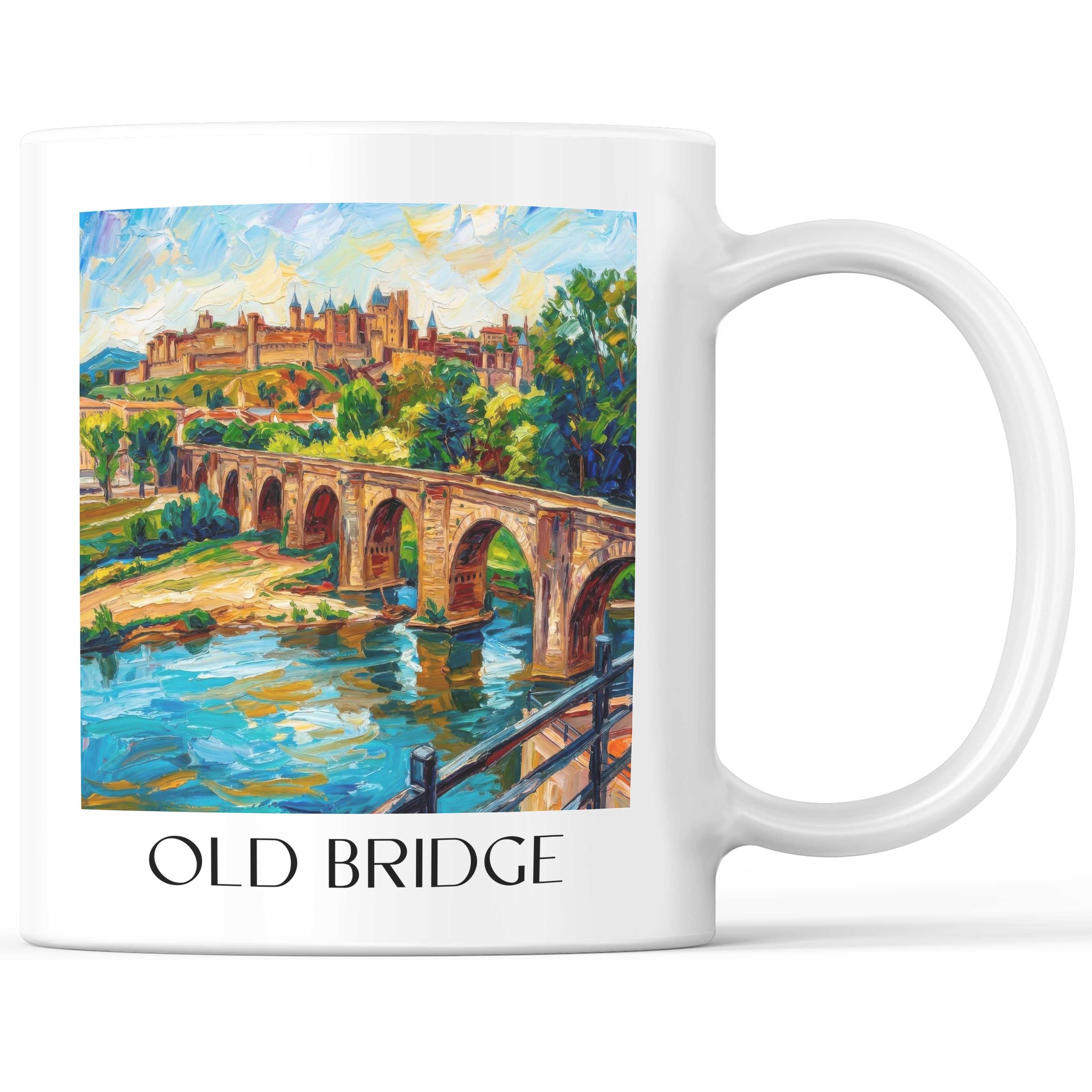 Pont Vieux Kaffeebecher - Carcassonne - Frankreich Becher - Kaffeetasse im Ölgemälde Stil - favplace