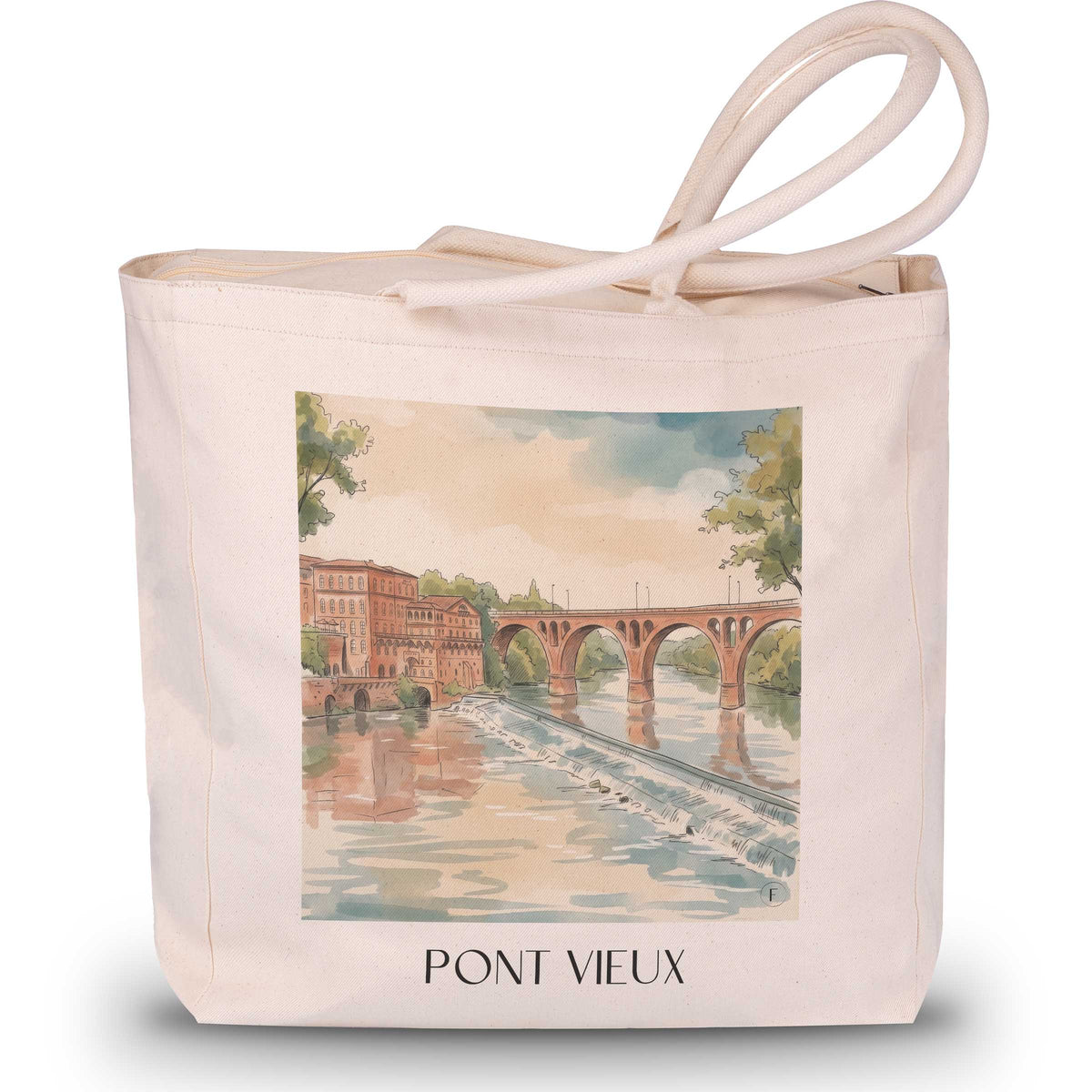 pont-vieux--albi-frankreich-einkaufstasche-aquarell