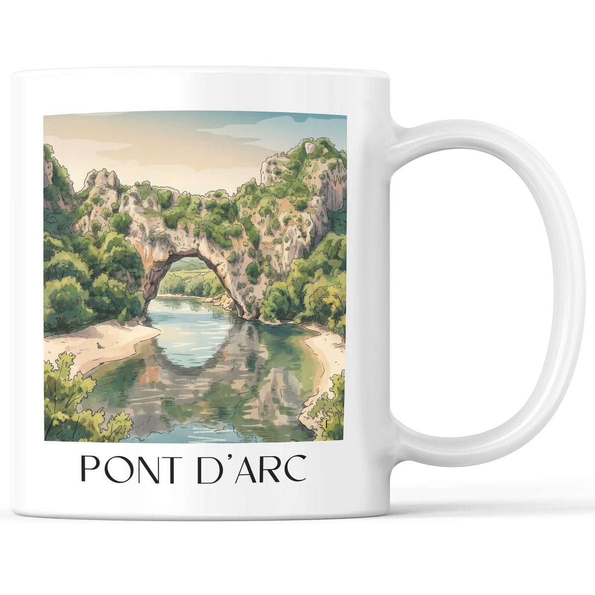 Pont d'Arc Kaffeebecher - Gorges de l'Ardèche - Frankreich Becher - Kaffeetasse im Aquarell Stil - favplace