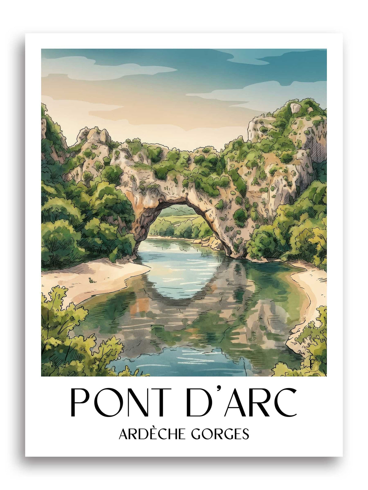 Pont d'Arc Poster - Gorges de l'Ardèche - Frankreich Kunstdruck - Aquarell von A4 bis A1 - favplace