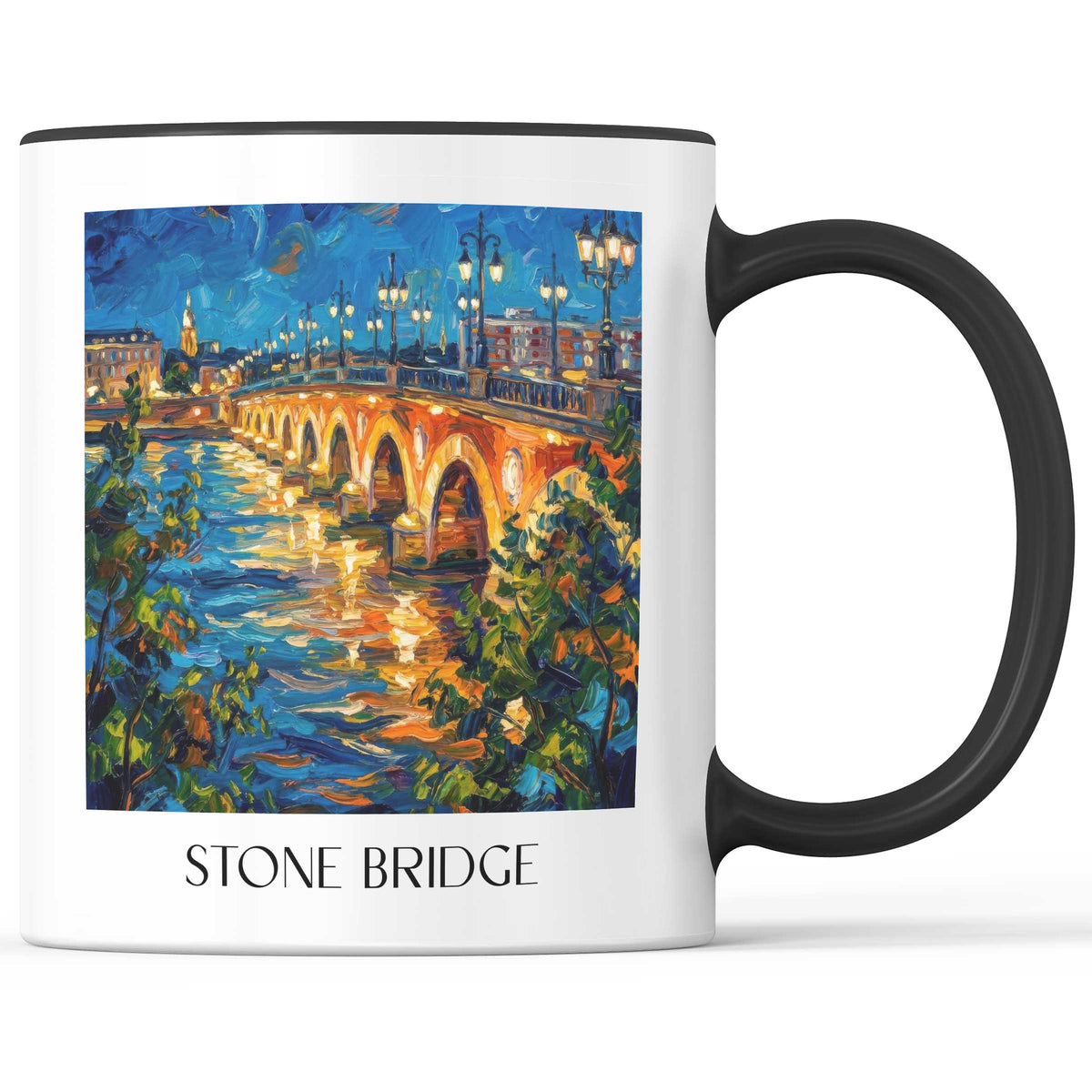 Pont de Pierre Kaffeebecher - Bordeaux - Frankreich Becher - Kaffeetasse im Ölgemälde Stil - favplace
