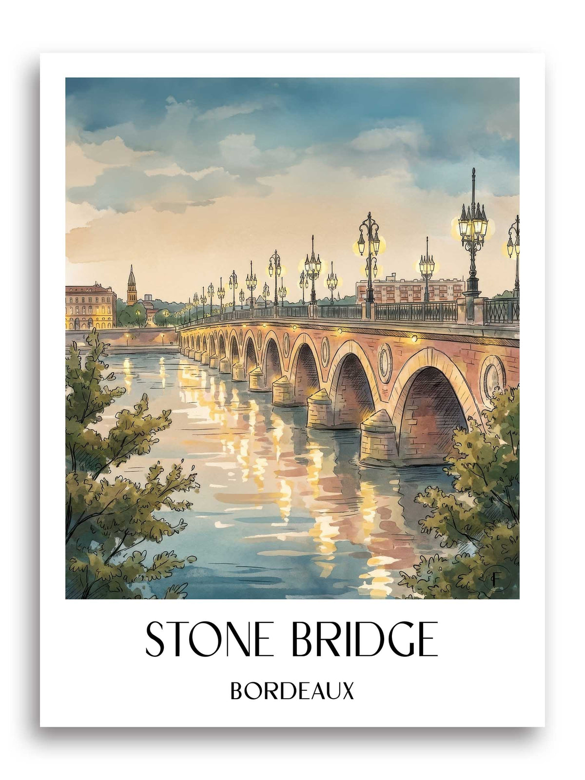 Pont de Pierre Poster - Bordeaux - Frankreich Kunstdruck - Aquarell von A4 bis A1 - favplace