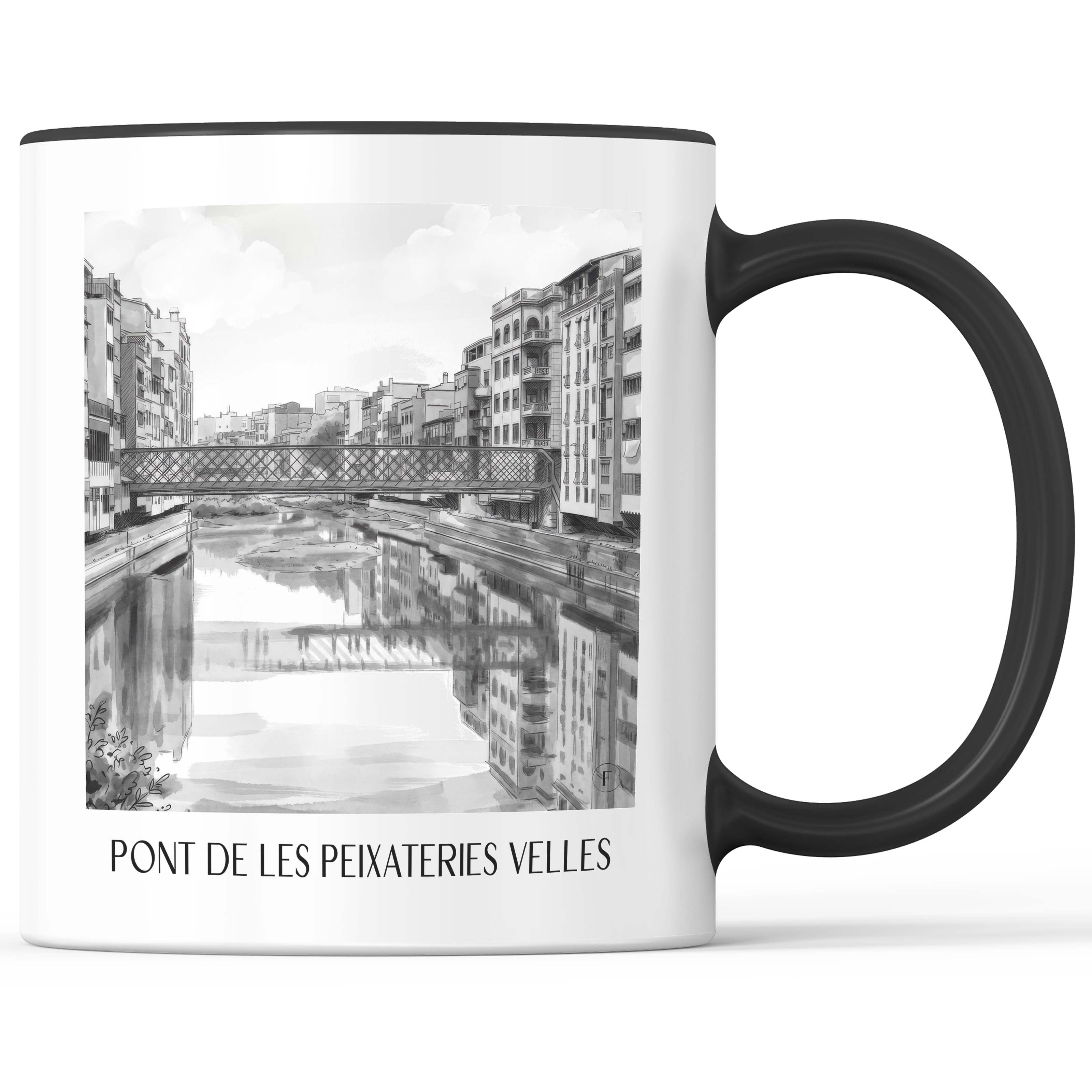 pont-de-les-peixateries-velles-girona-spanien-kaffeebecher-aquarell-schwarz-weiss