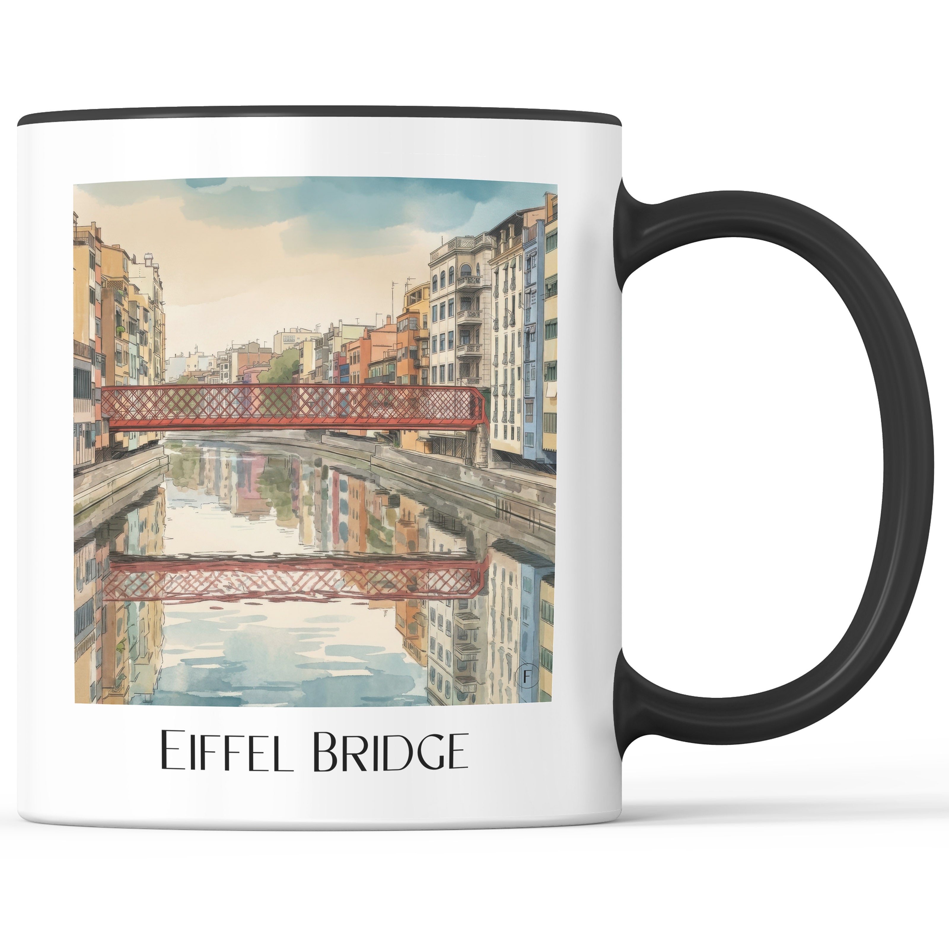 Pont de les Peixateries Velles Kaffeebecher - Girona - Spanien Becher - Kaffeetasse im Aquarell Stil - favplace